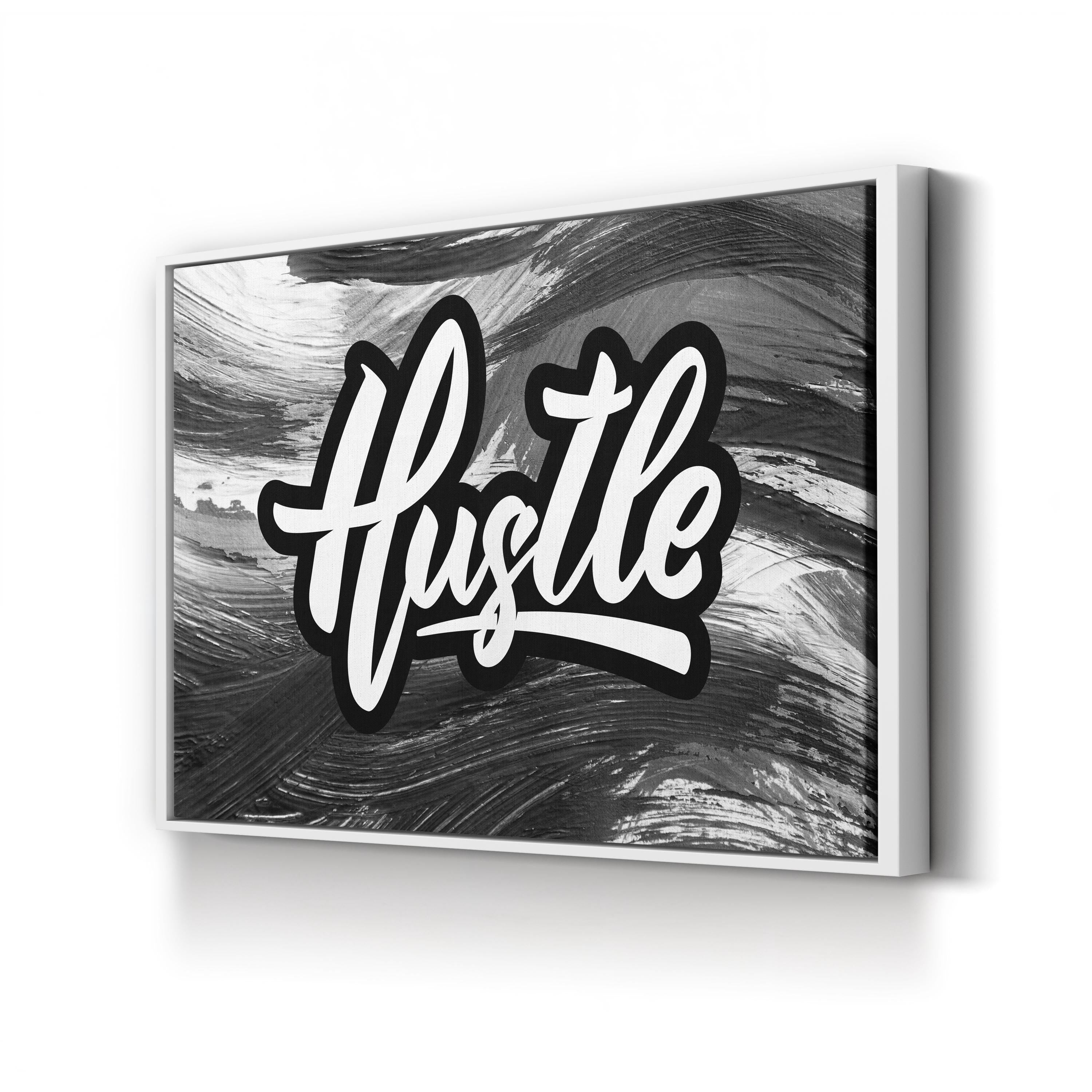 Hustle Calligraphy Canvas Print: Black and White Motivational Wall Art