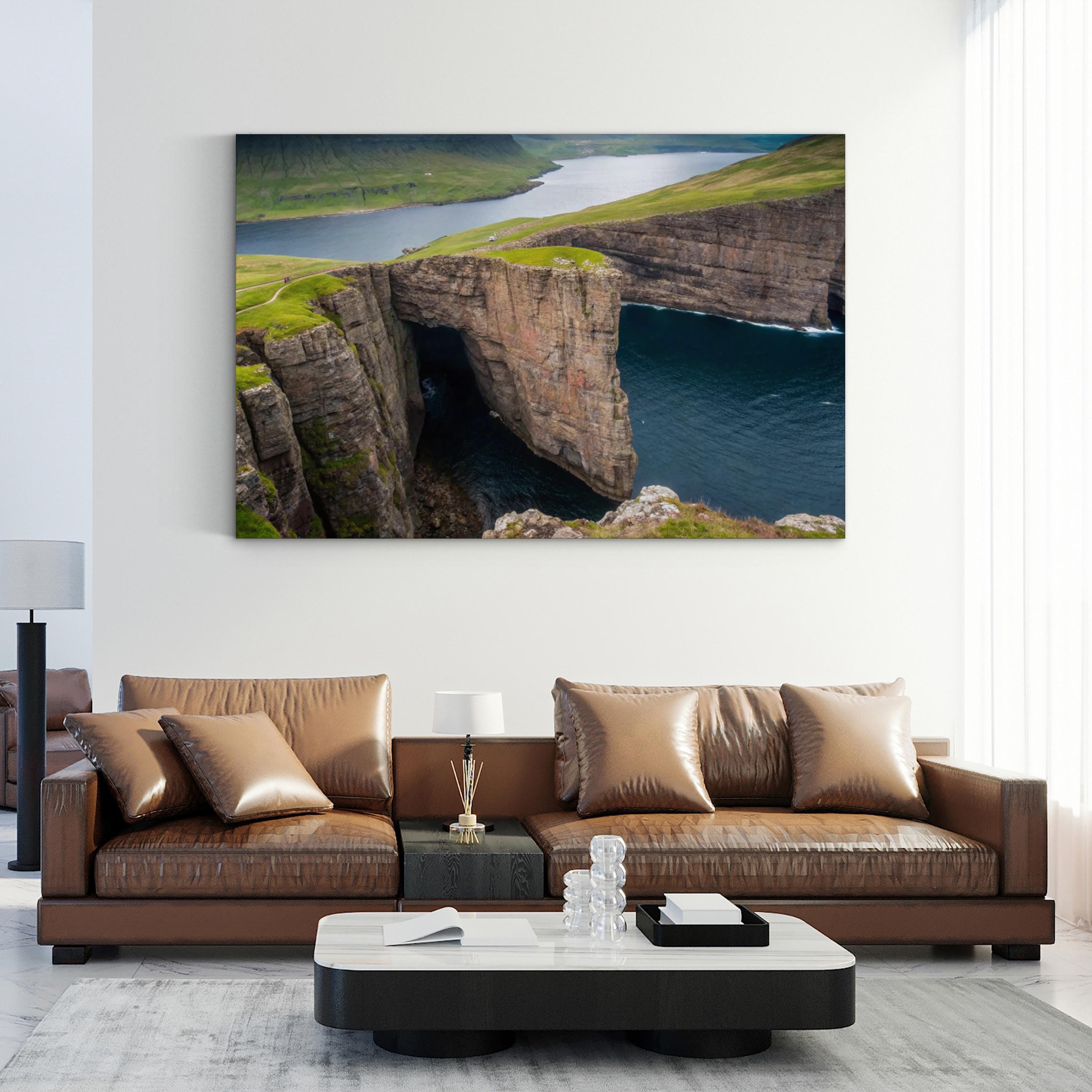 Coastal Ocean Cliffside – Vintage Photography Wall Art | Hypnotic Waterscape Canvas Print