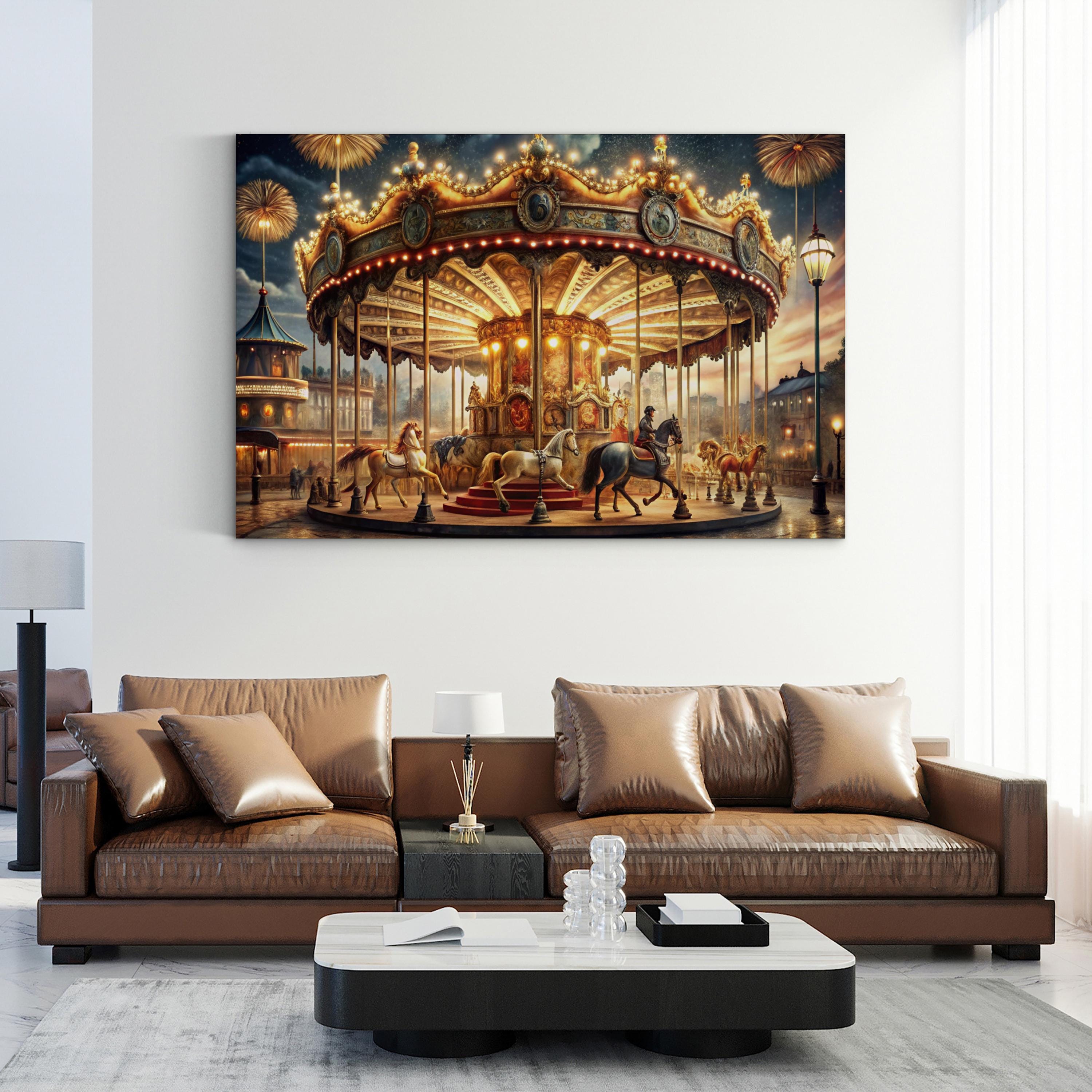 Impressionist Carousel – Period Illustration Wall Art | Fantasy Fairground Canvas Print
