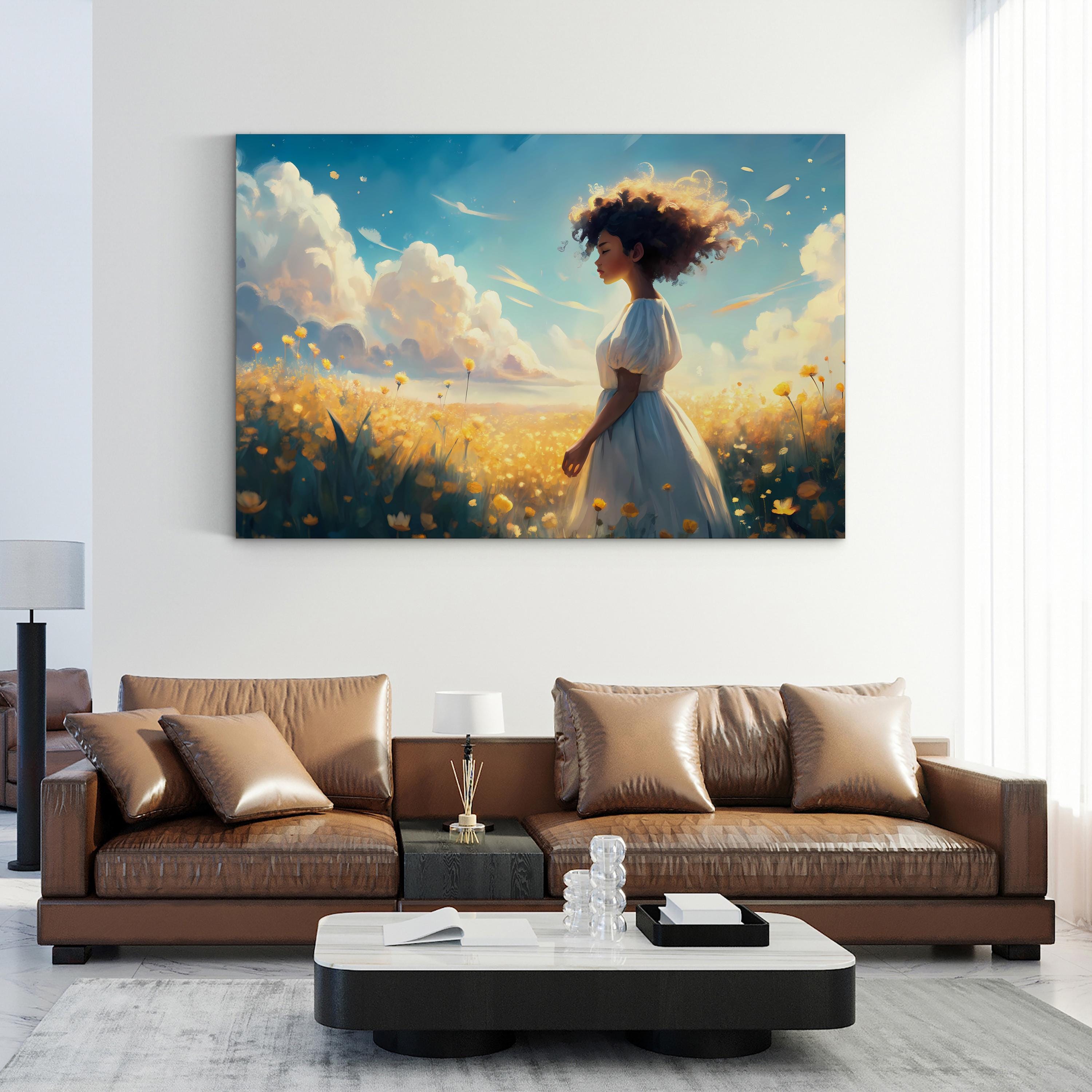 Woman in Flower Field – Period Illustration Wall Art | Floral Canvas Print