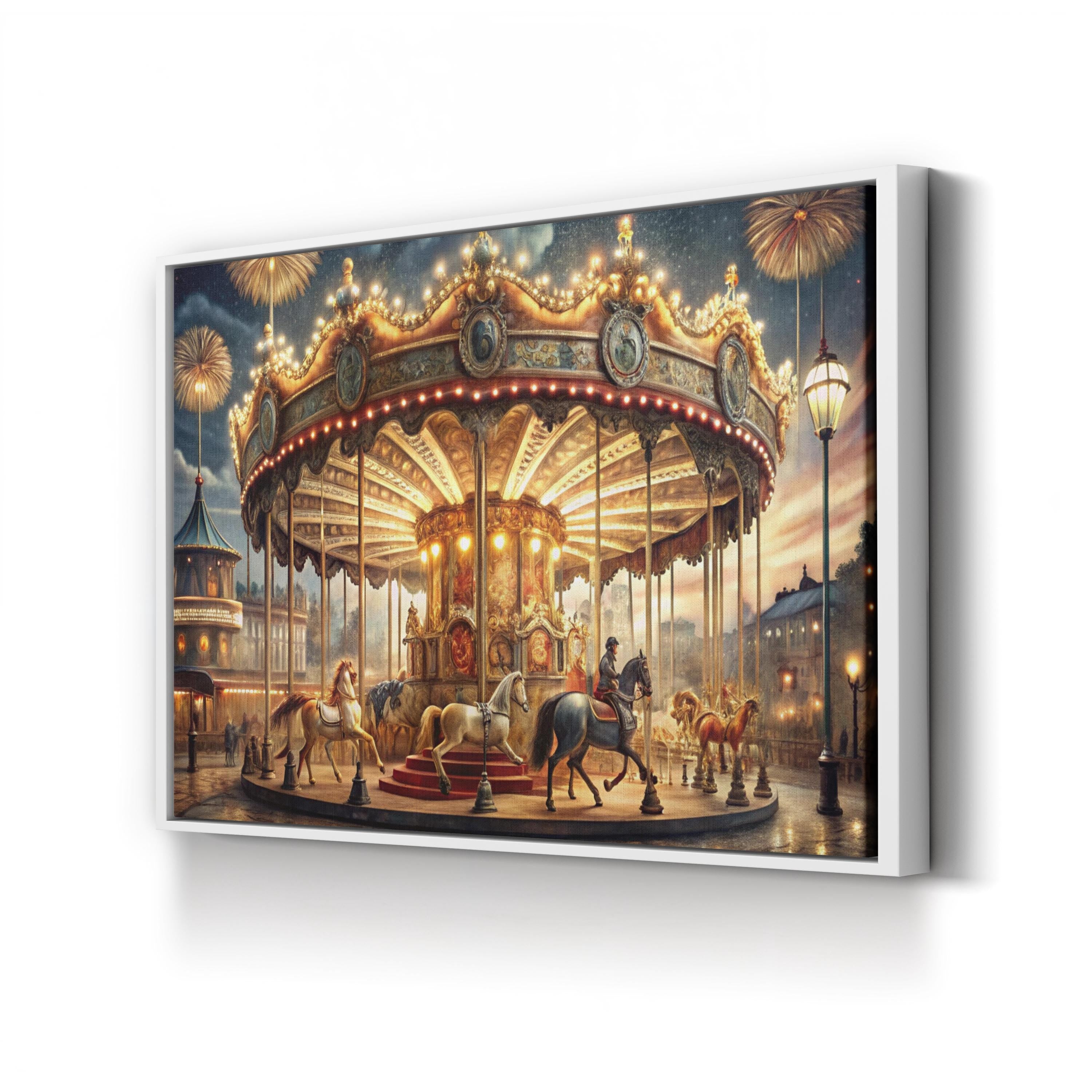 Impressionist Carousel – Period Illustration Wall Art | Fantasy Fairground Canvas Print