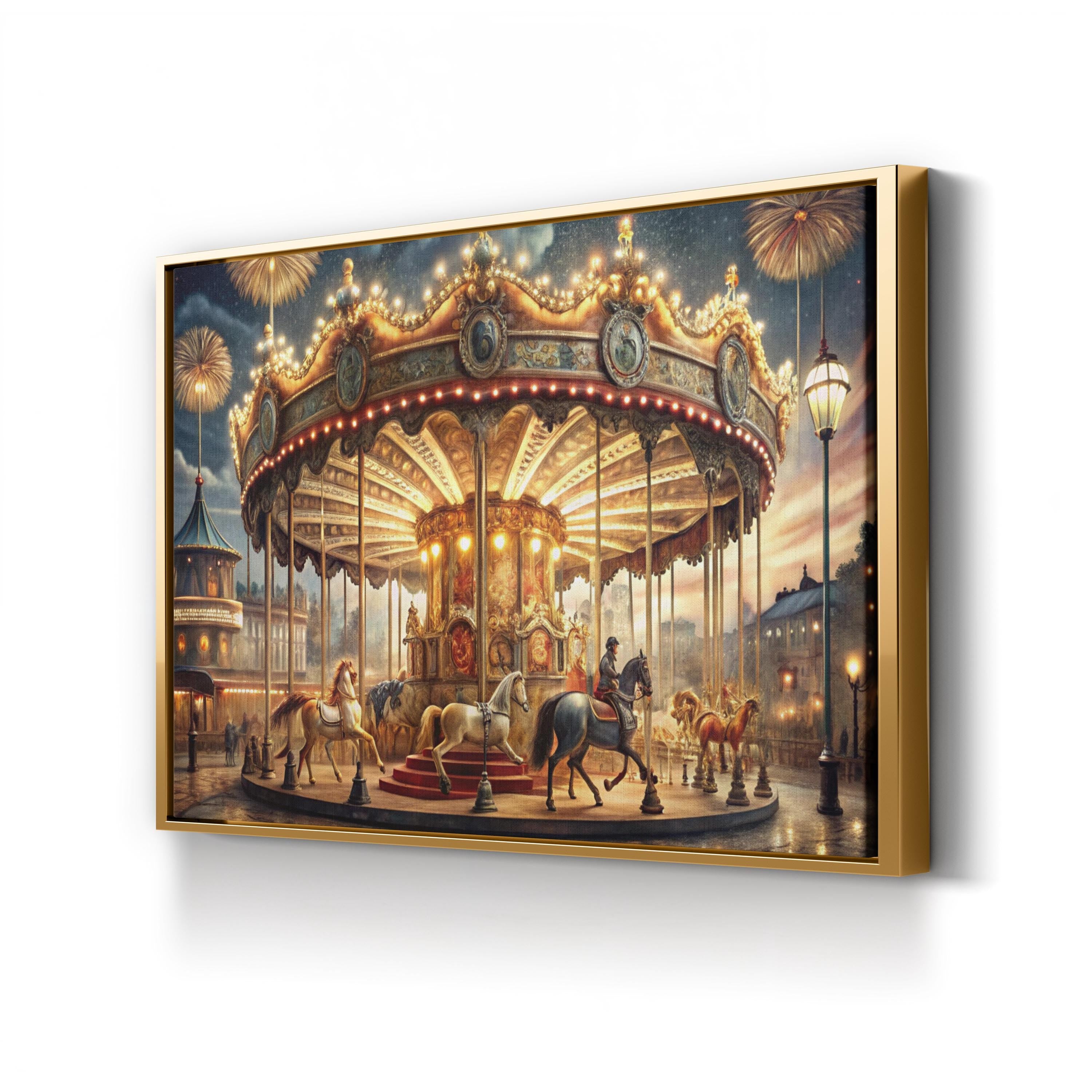 Impressionist Carousel – Period Illustration Wall Art | Fantasy Fairground Canvas Print