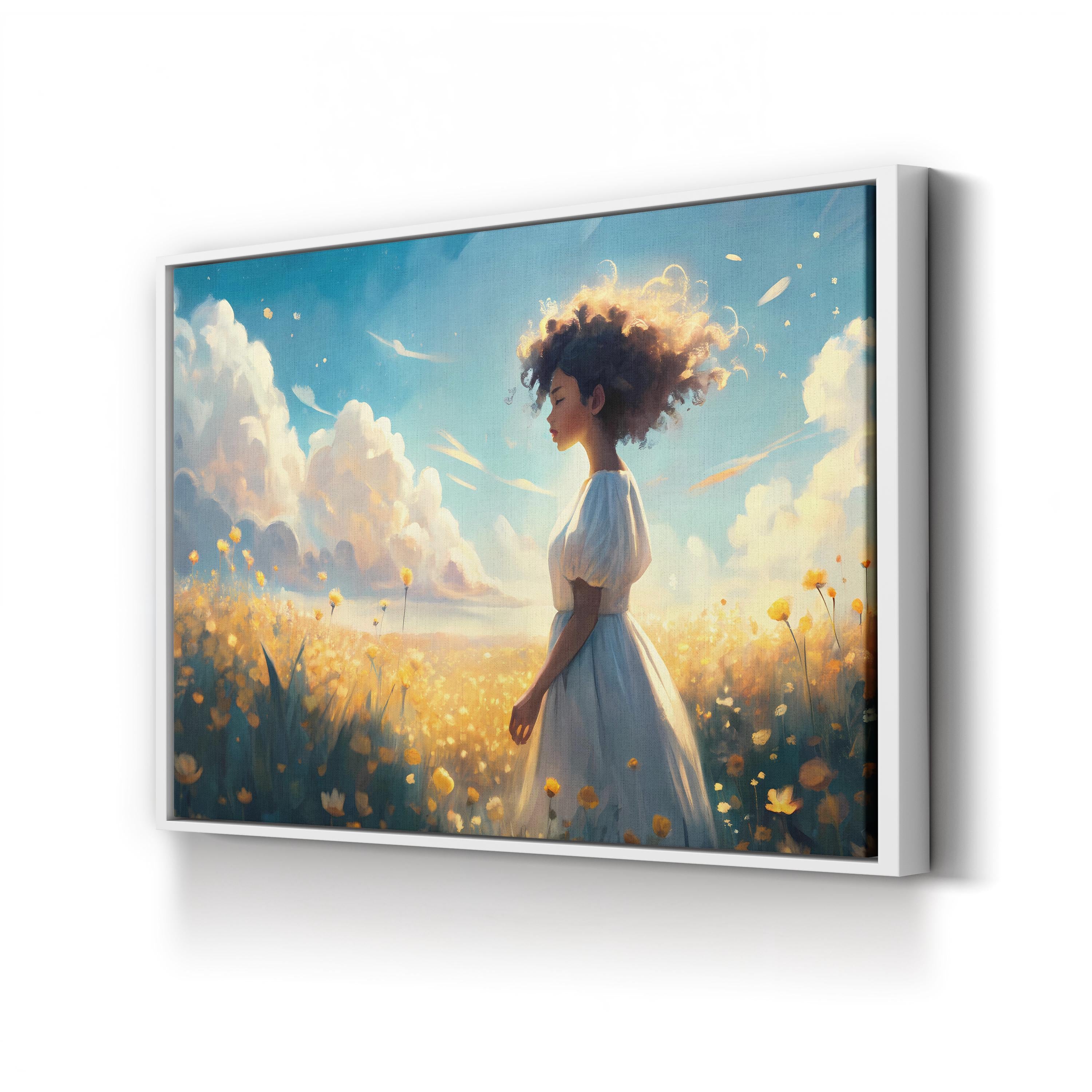 Woman in Flower Field – Period Illustration Wall Art | Floral Canvas Print