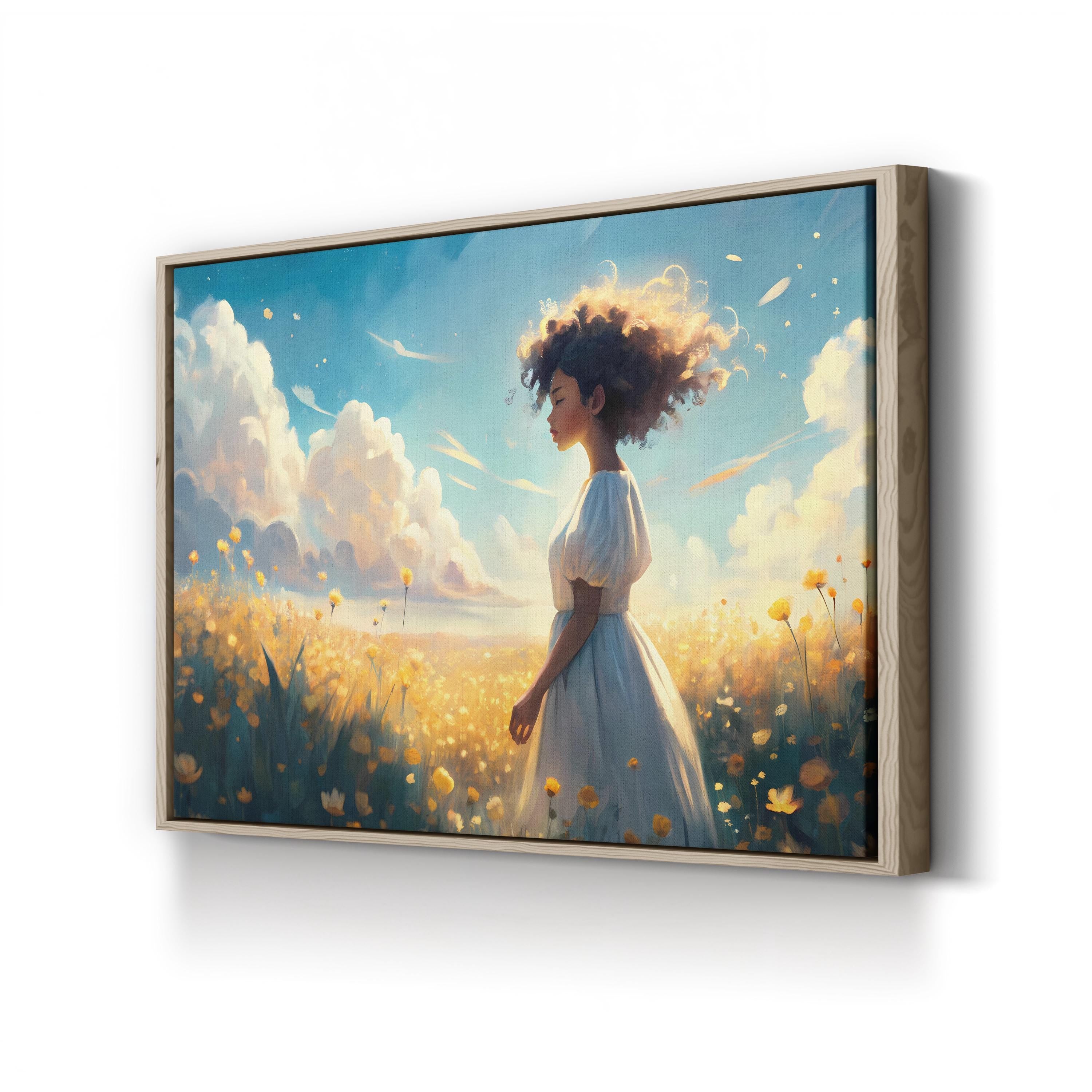 Woman in Flower Field – Period Illustration Wall Art | Floral Canvas Print