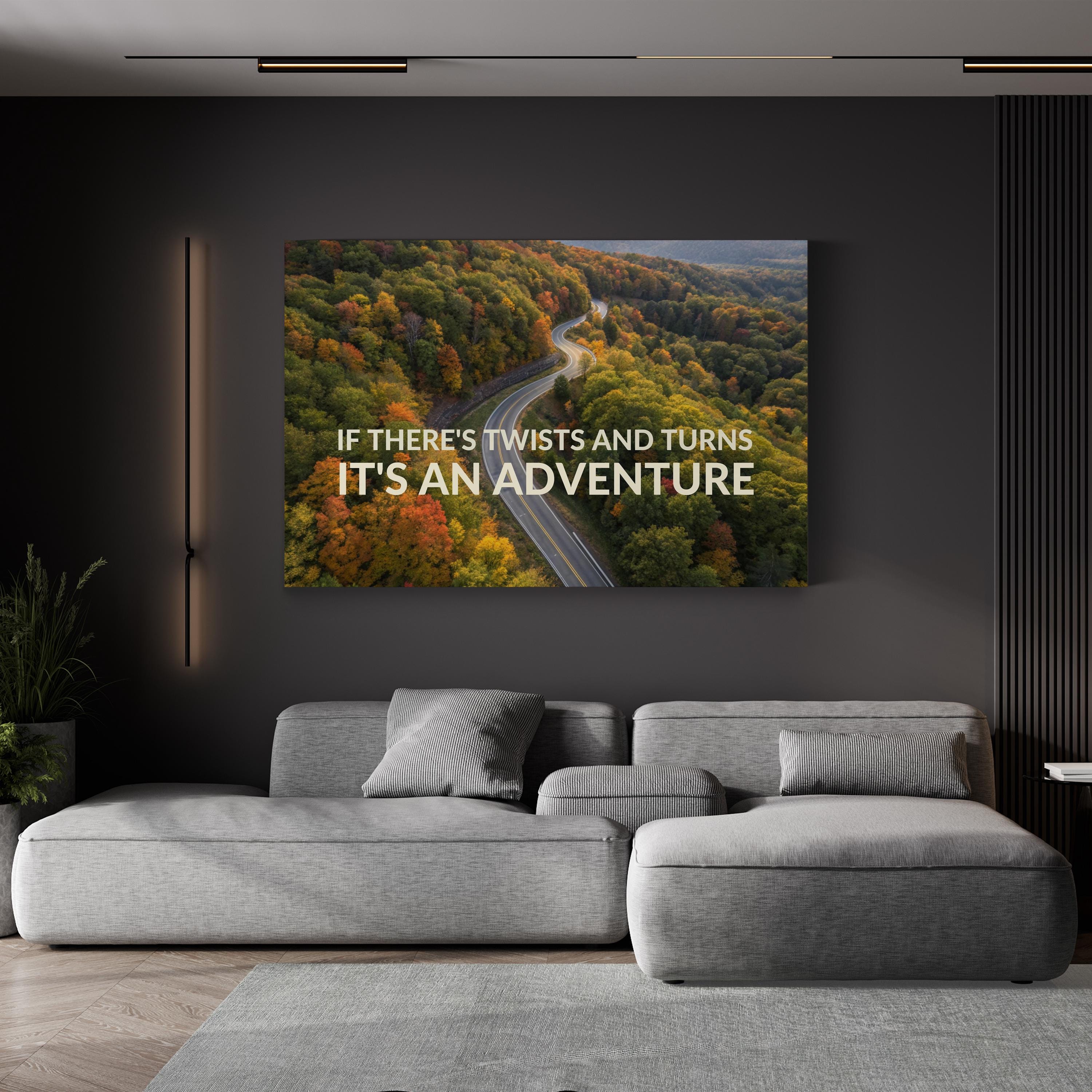 Inspirational Adventure Wall Art Scenic Road Print: Autumn Forest Journey Canvas Art