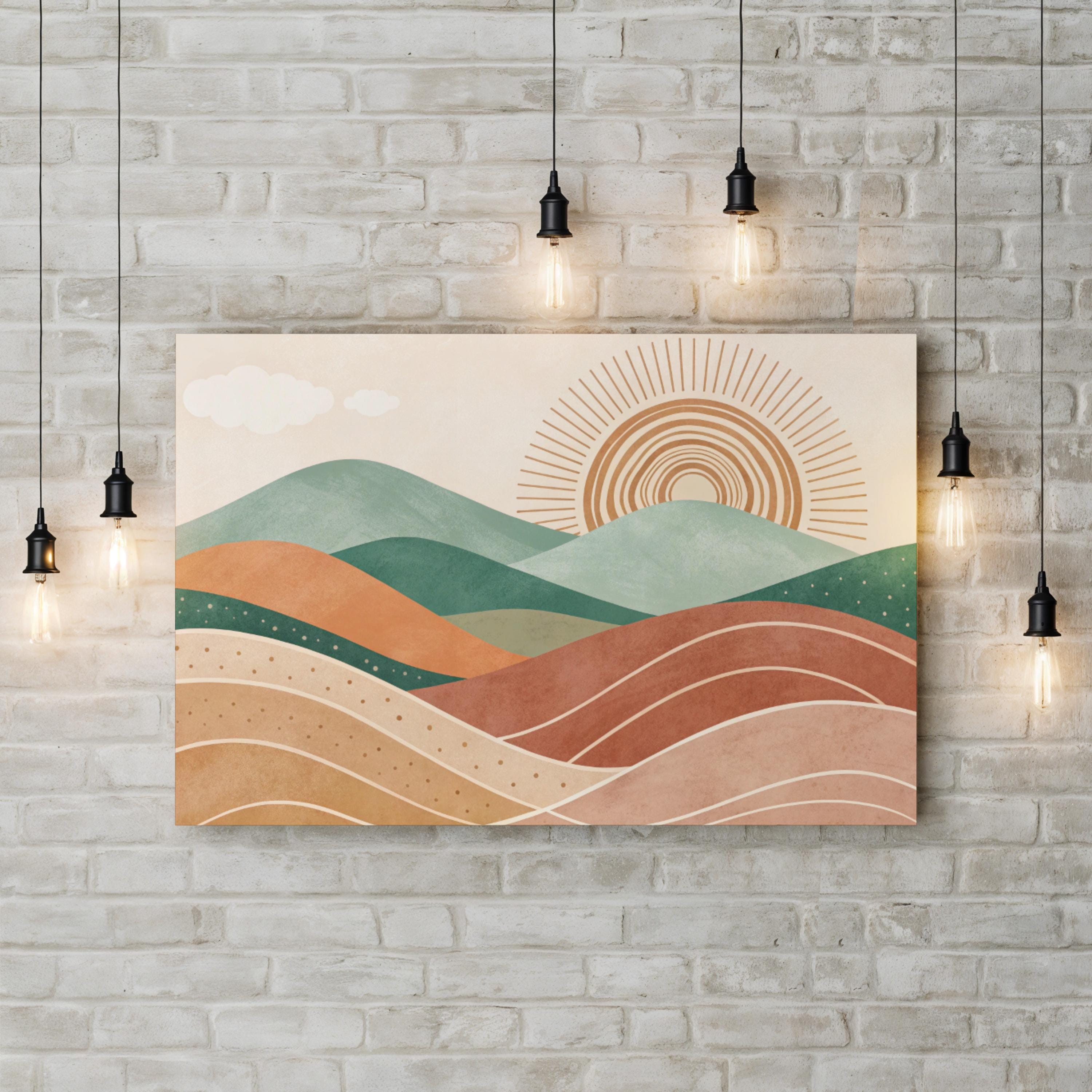 Abstract Sunset Hills – Period Illustration Wall Art | Jade & Terracotta Bohemian Canvas Print