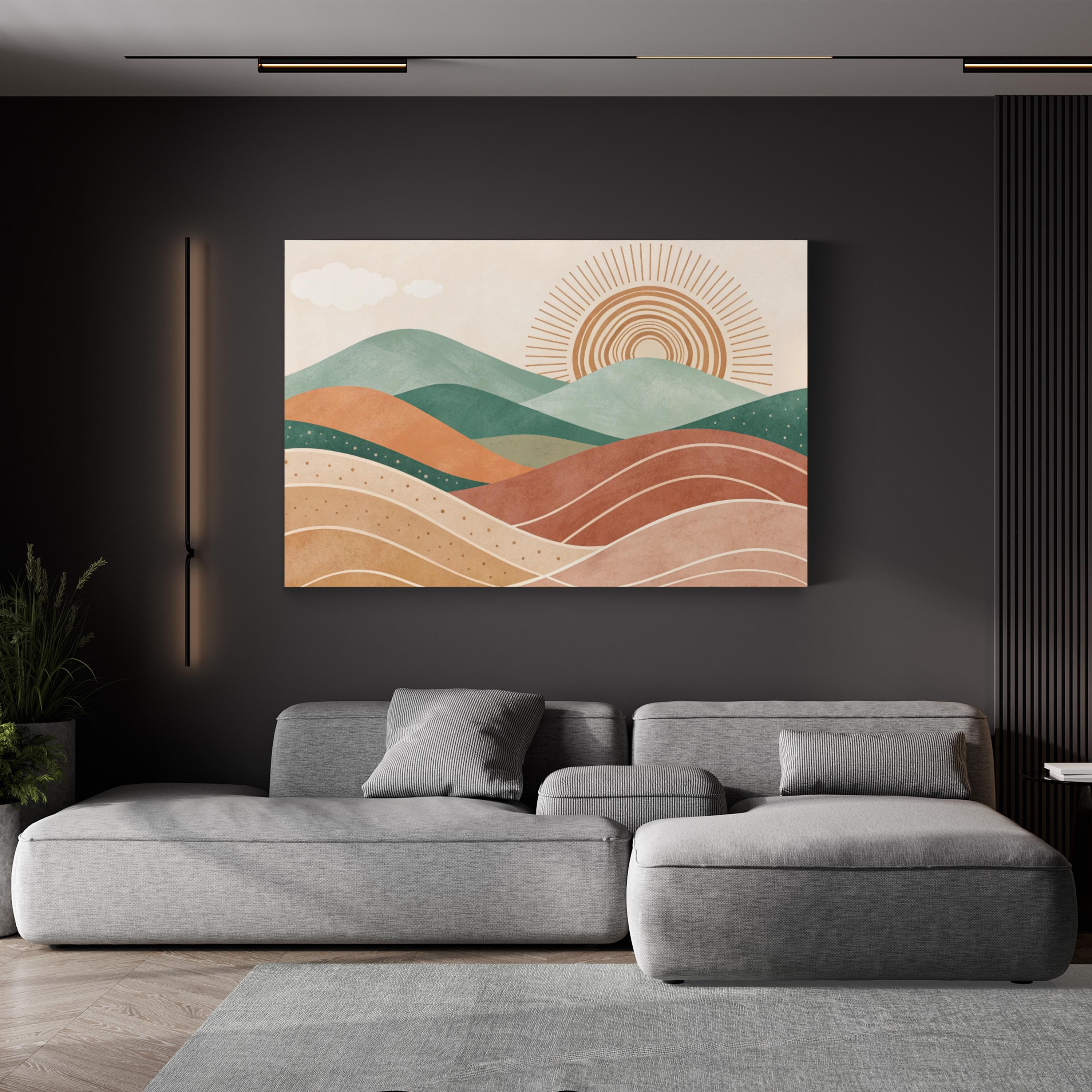 Abstract Sunset Hills – Period Illustration Wall Art | Jade & Terracotta Bohemian Canvas Print