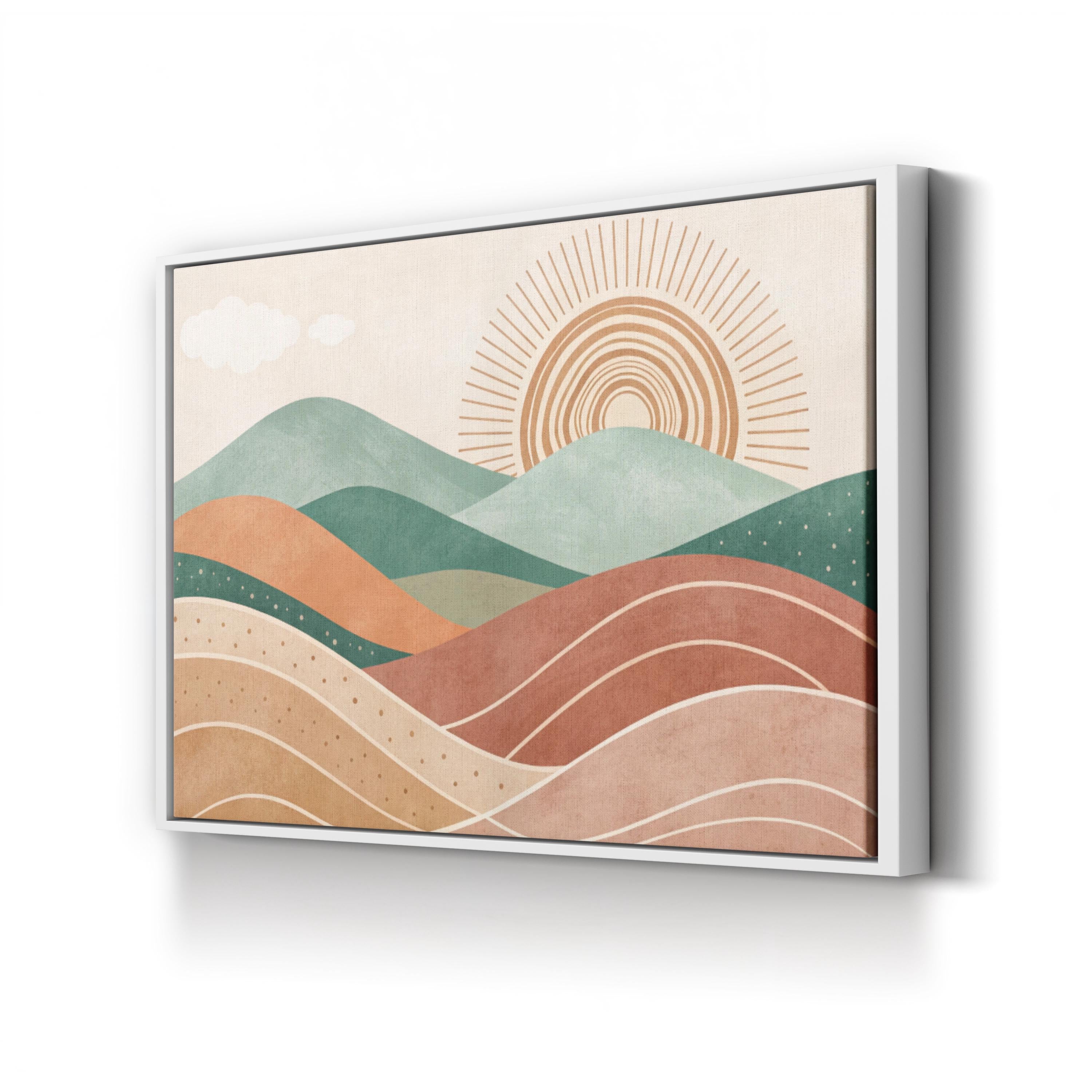 Abstract Sunset Hills – Period Illustration Wall Art | Jade & Terracotta Bohemian Canvas Print