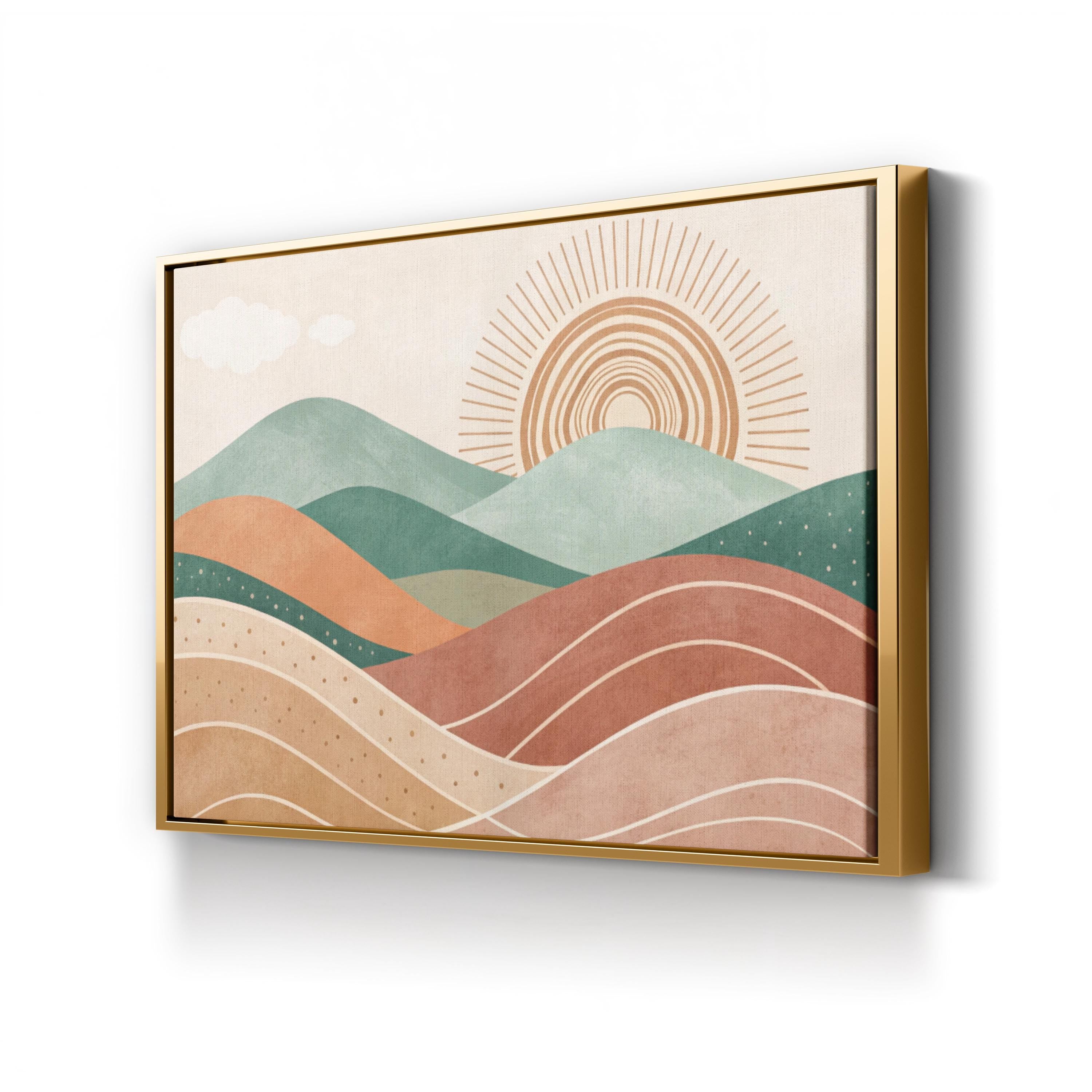 Abstract Sunset Hills – Period Illustration Wall Art | Jade & Terracotta Bohemian Canvas Print