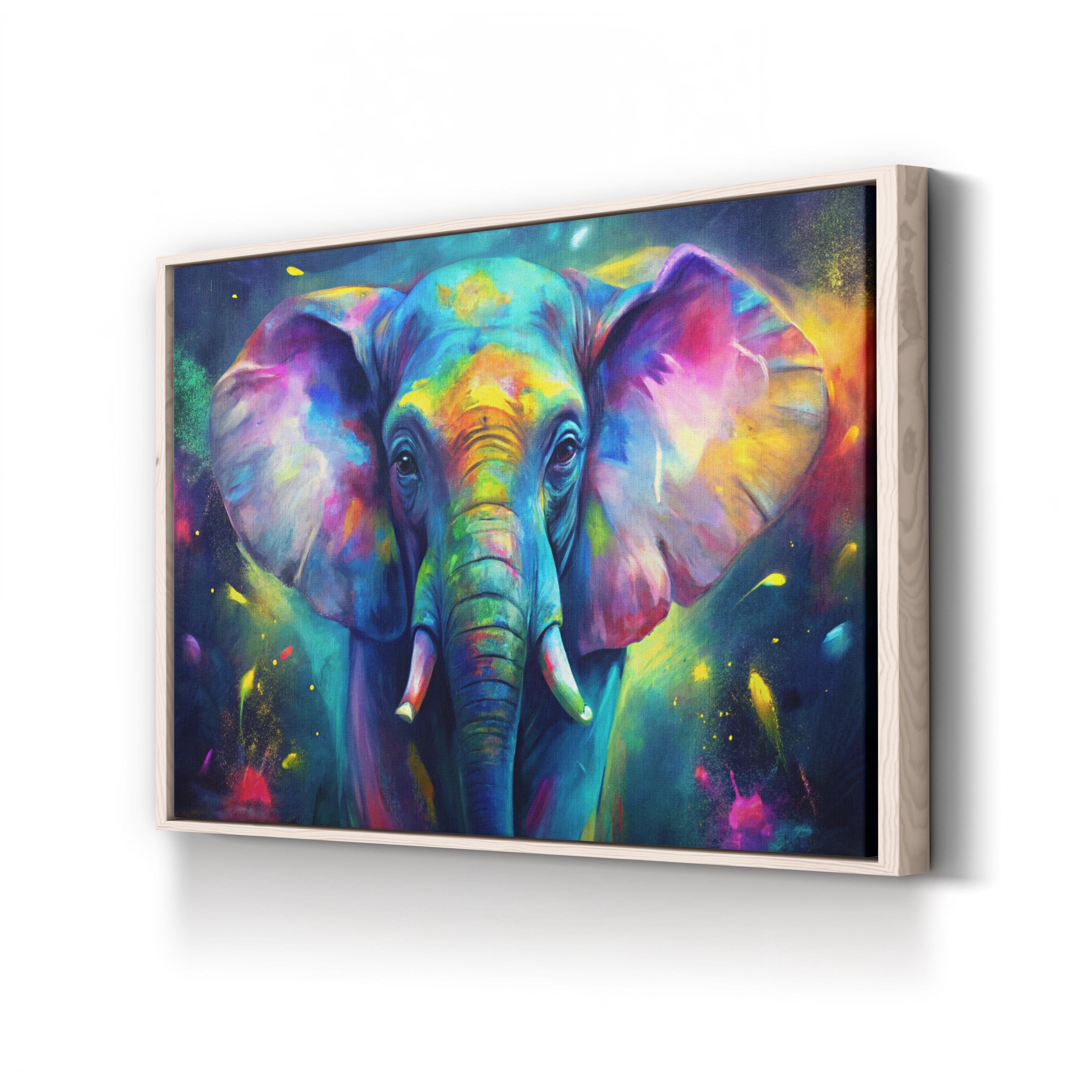 Colorful Elephant – Period Illustration Wall Art | Abstract Wildlife Canvas Print