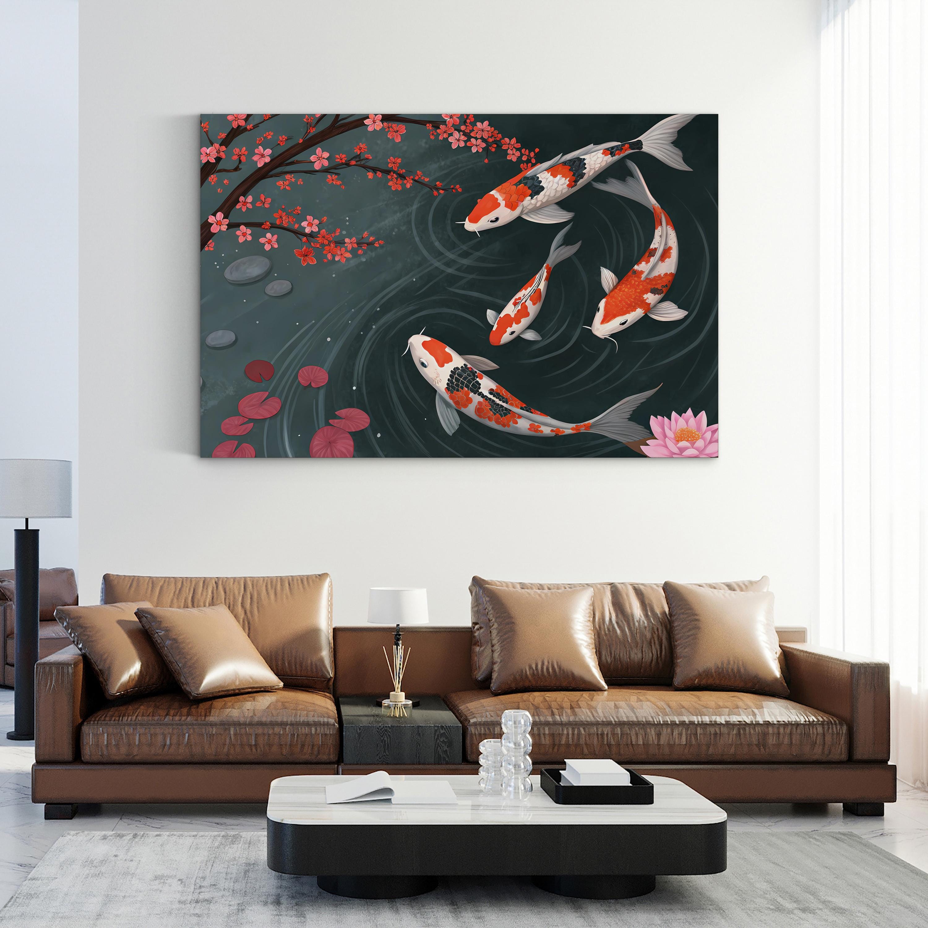 Koi Fish Garden Pond – Period Illustration Wall Art | Japanese Canvas Print