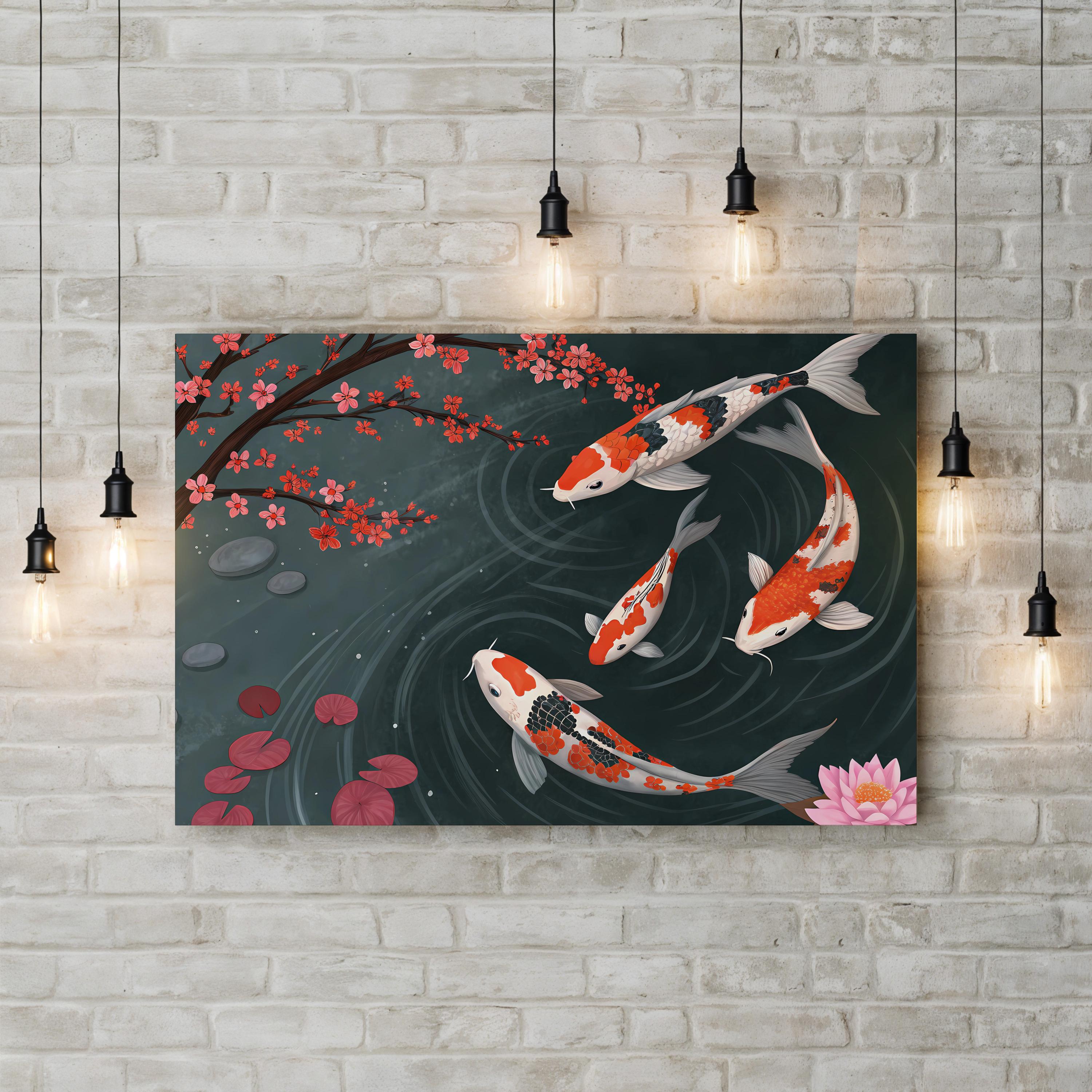 Koi Fish Garden Pond – Period Illustration Wall Art | Japanese Canvas Print