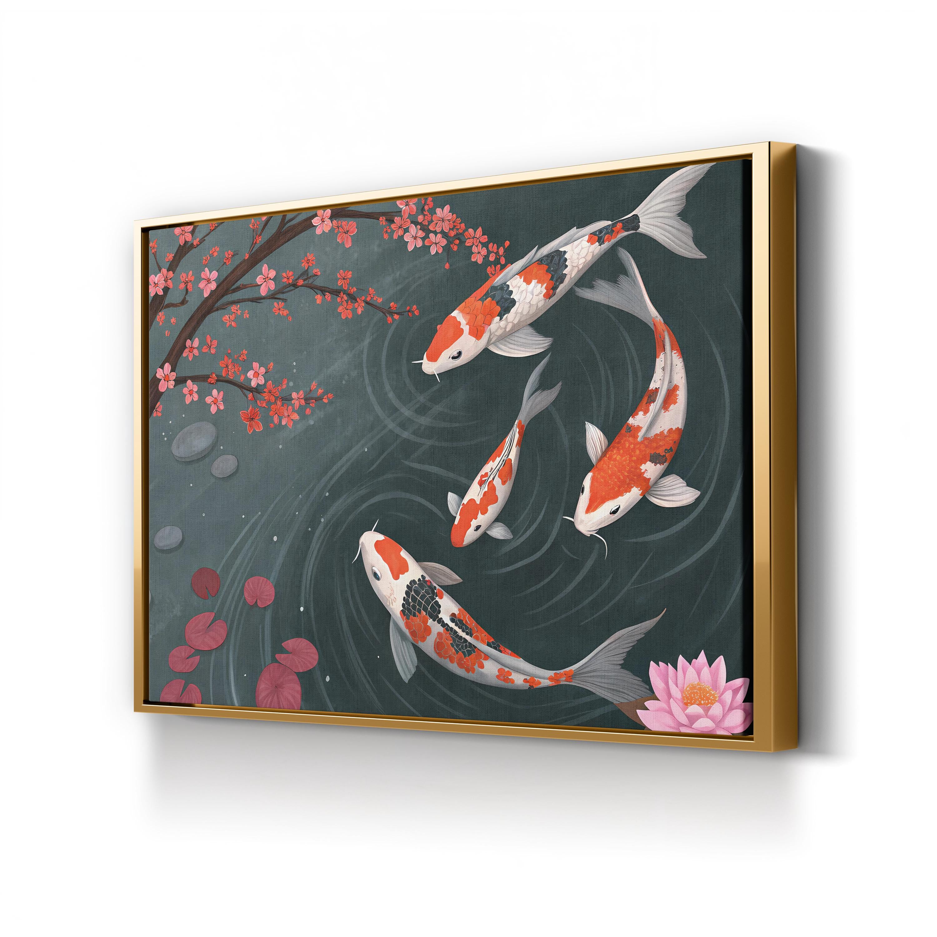 Koi Fish Garden Pond – Period Illustration Wall Art | Japanese Canvas Print