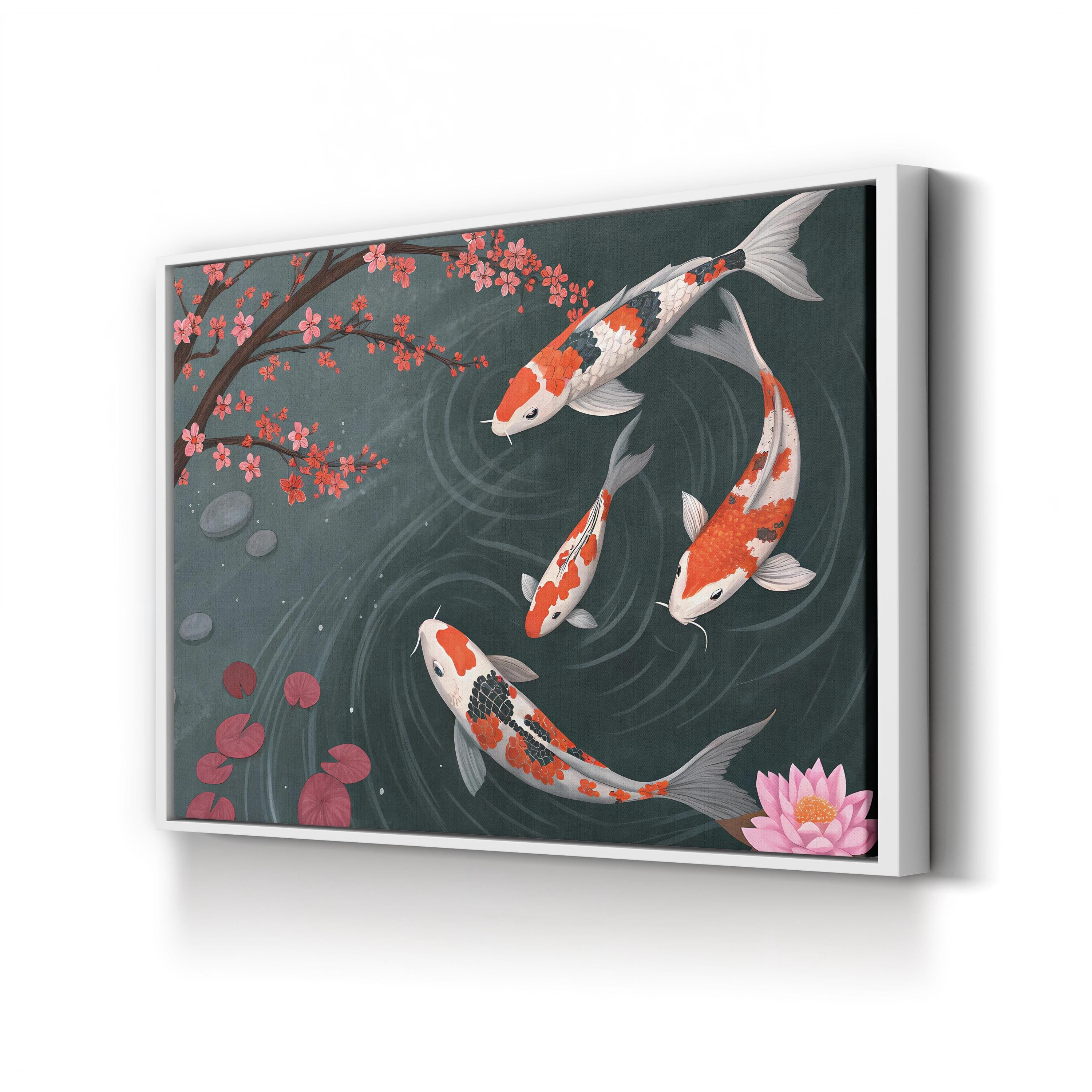Koi Fish Garden Pond – Period Illustration Wall Art | Japanese Canvas Print