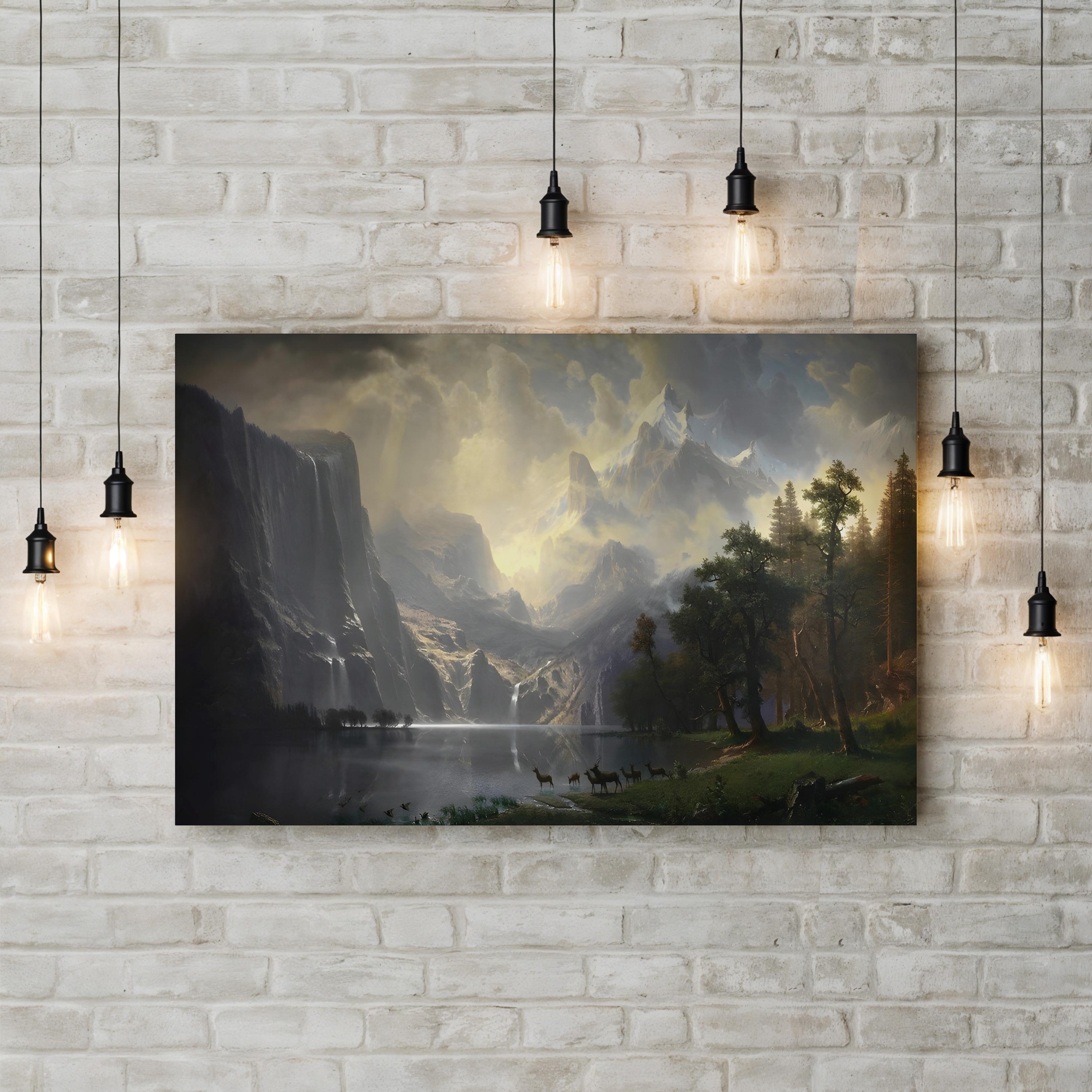Among the Sierra Nevada, California Canvas Art – Albert Bierstadt Mountain Landscape