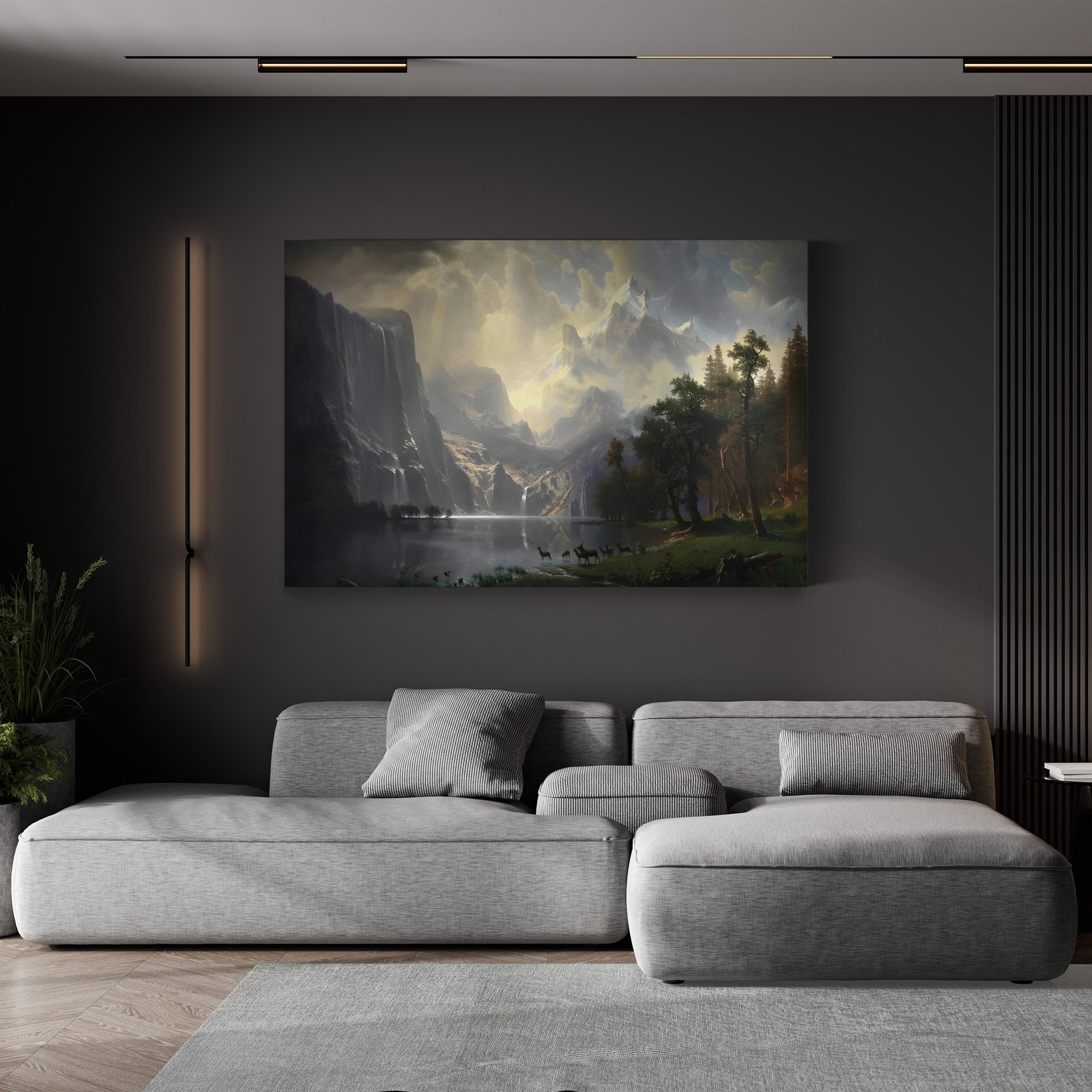 Among the Sierra Nevada, California Canvas Art – Albert Bierstadt Mountain Landscape
