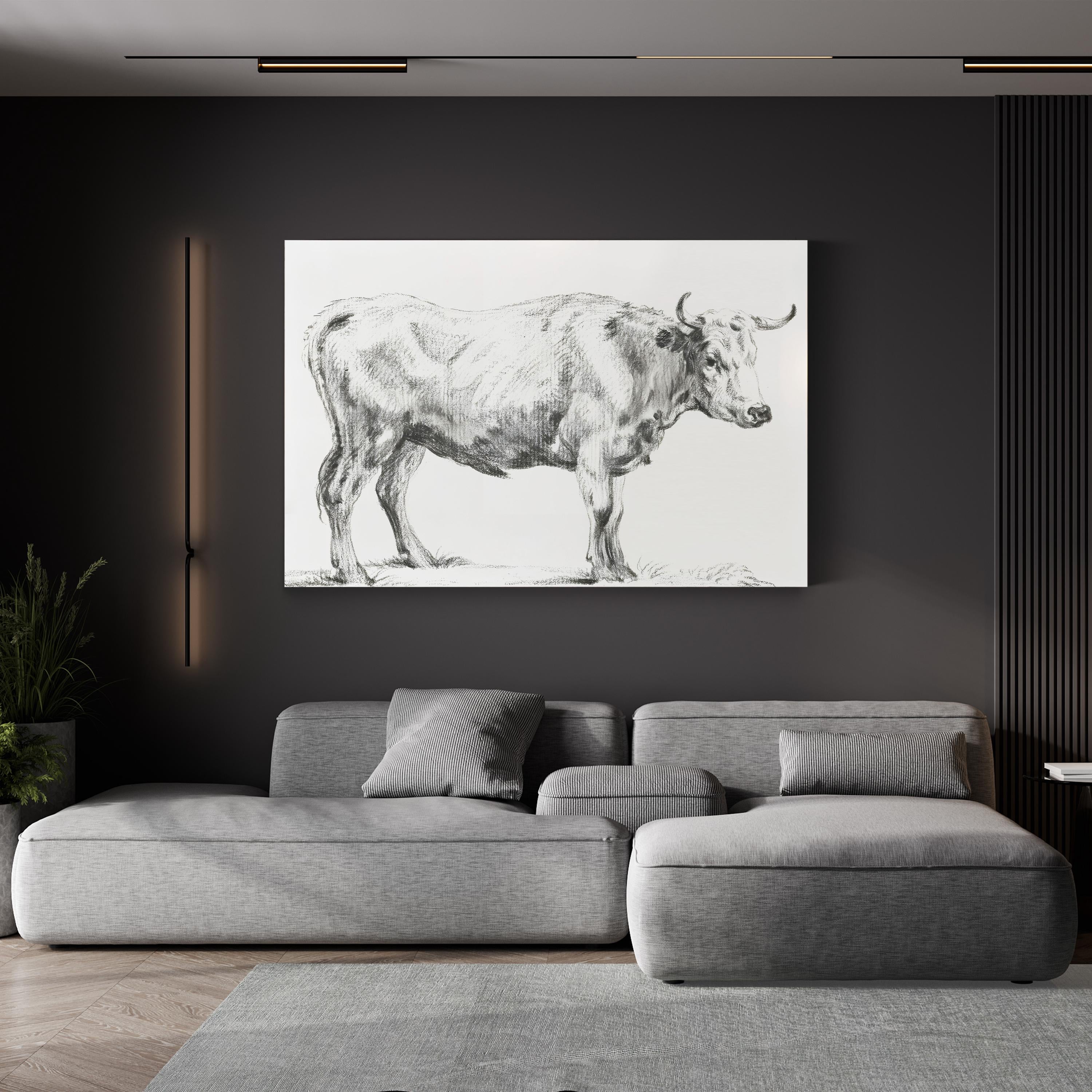 Bernard’s Bull Renderings Black and White Rustic II Wall Art by Jean Bernard