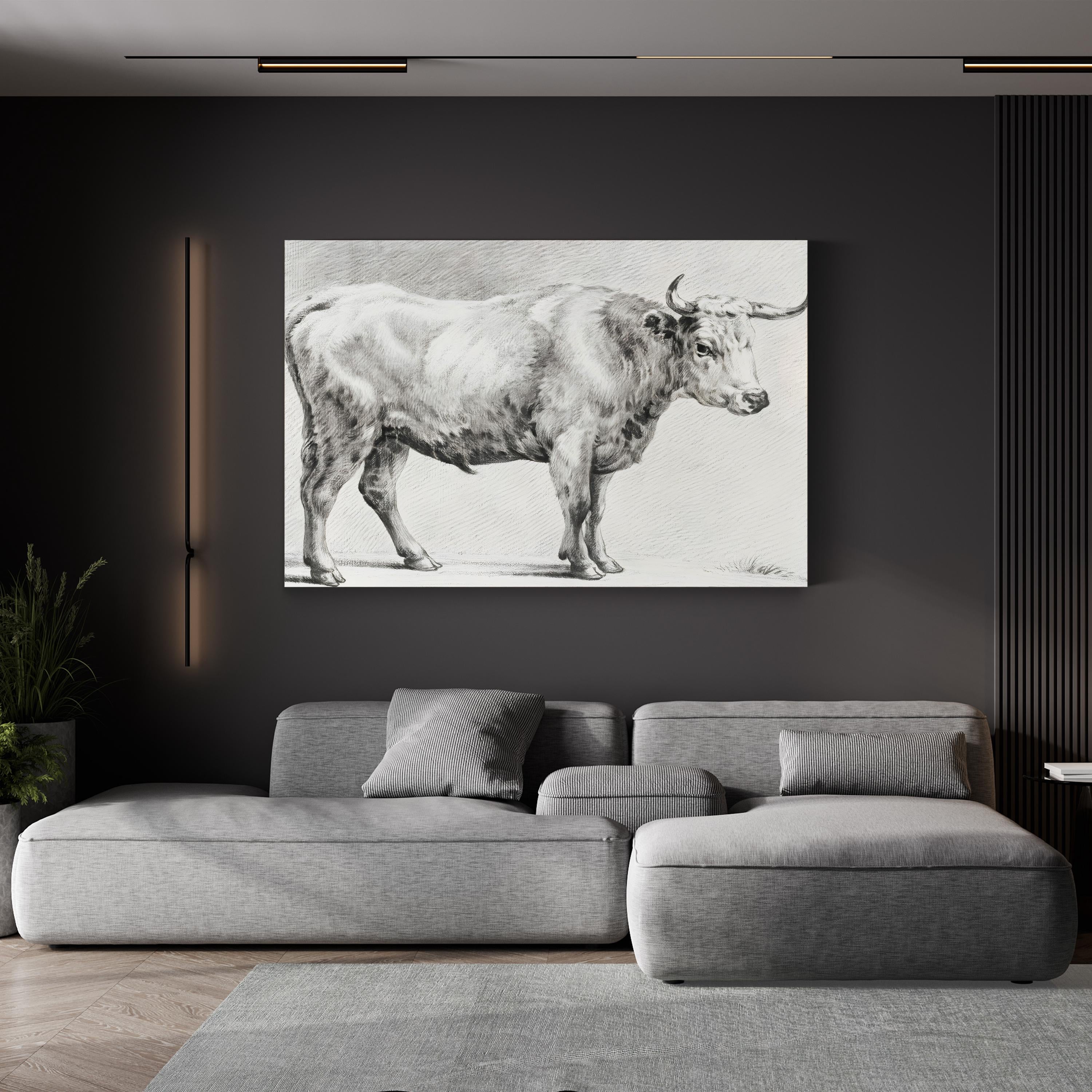 Bernard’s Bull Renderings Black and White Rustic IV Wall Art by Jean Bernard