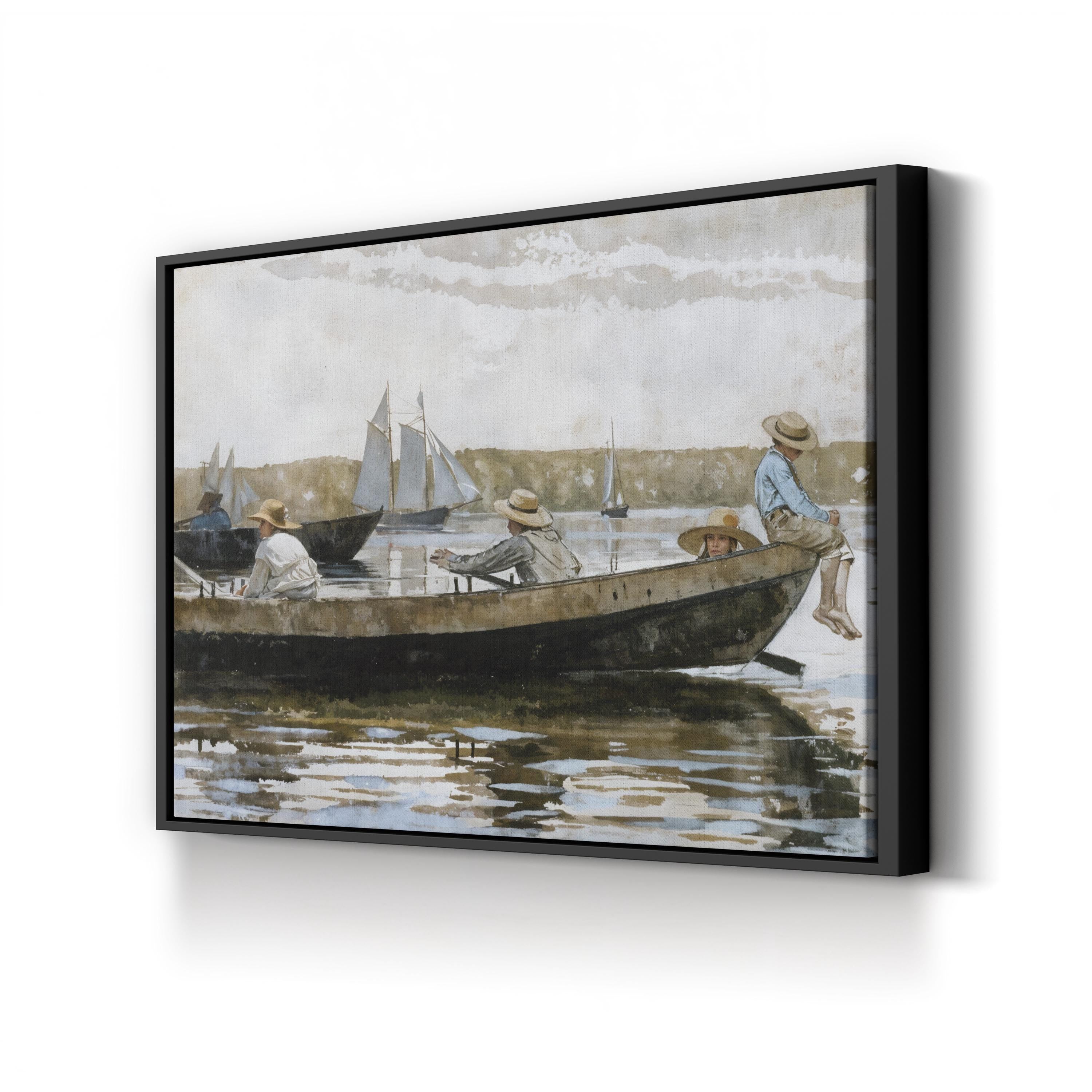 Warship at Sea in the Mist canvas print in Black frame