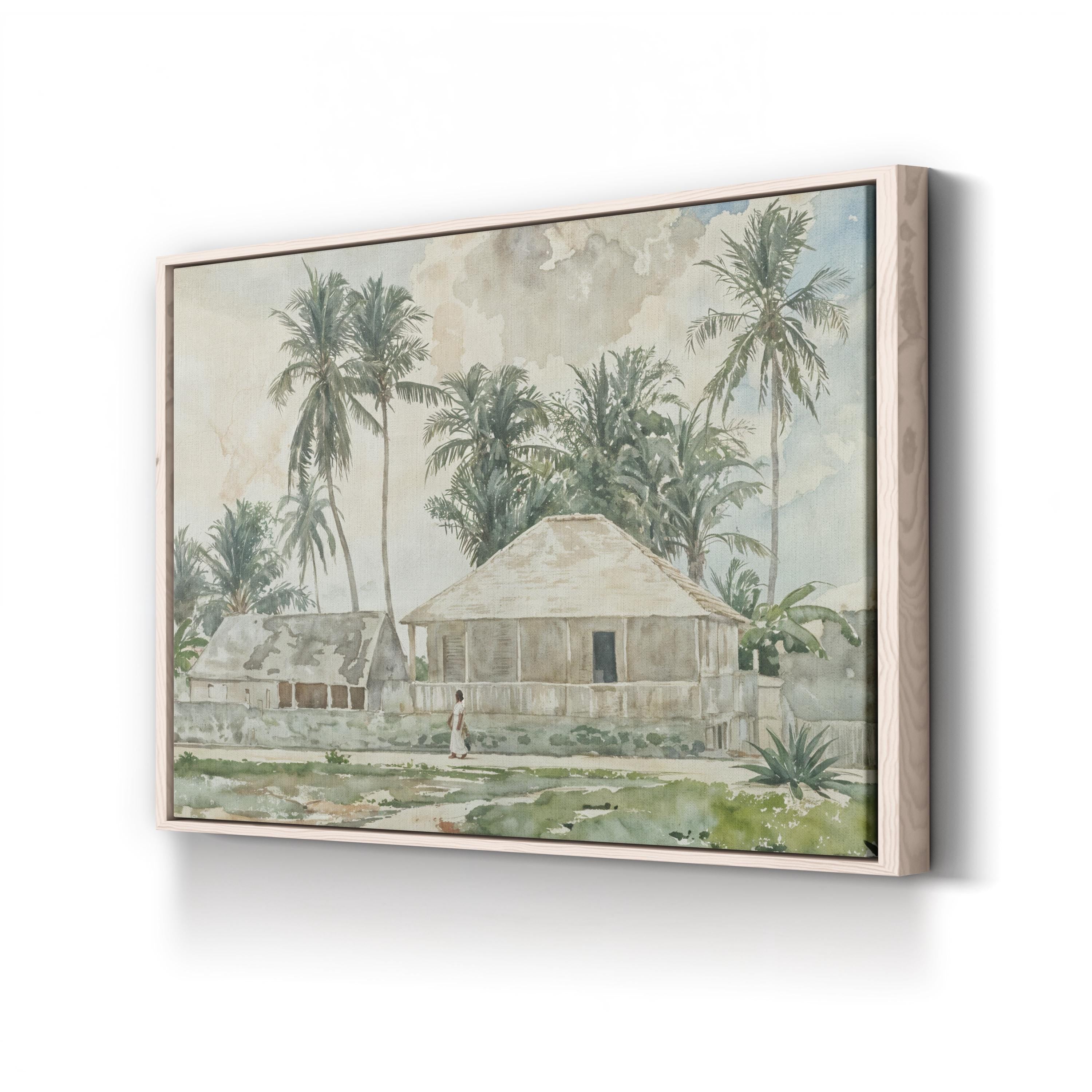 Nassau Coastal Cabins, Bahamas canvas print in natural frame