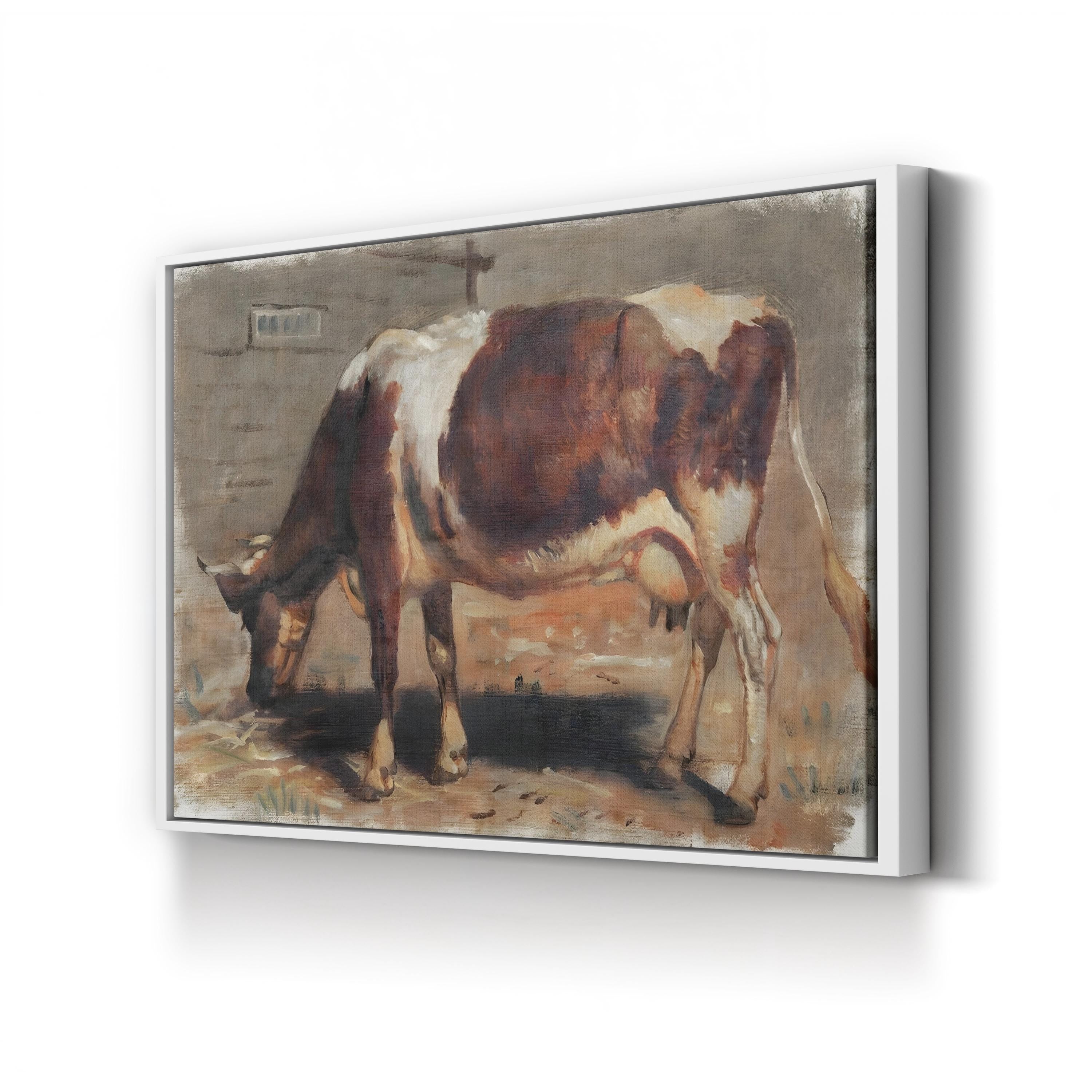 Resting Cow Pastoral Study canvas print in white frame