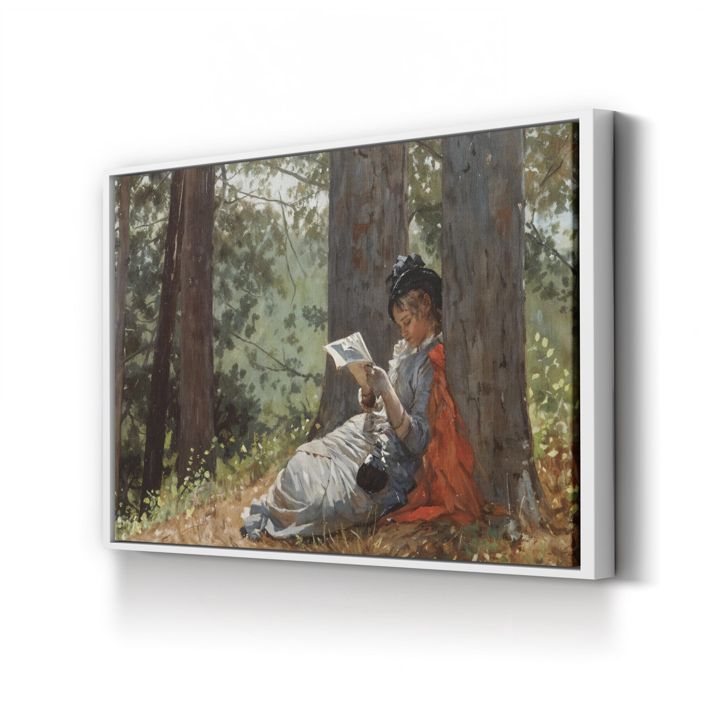 Girl Reading Under an Oak Tree, c. 1879 by Winslow Homer canvas print in a white frame