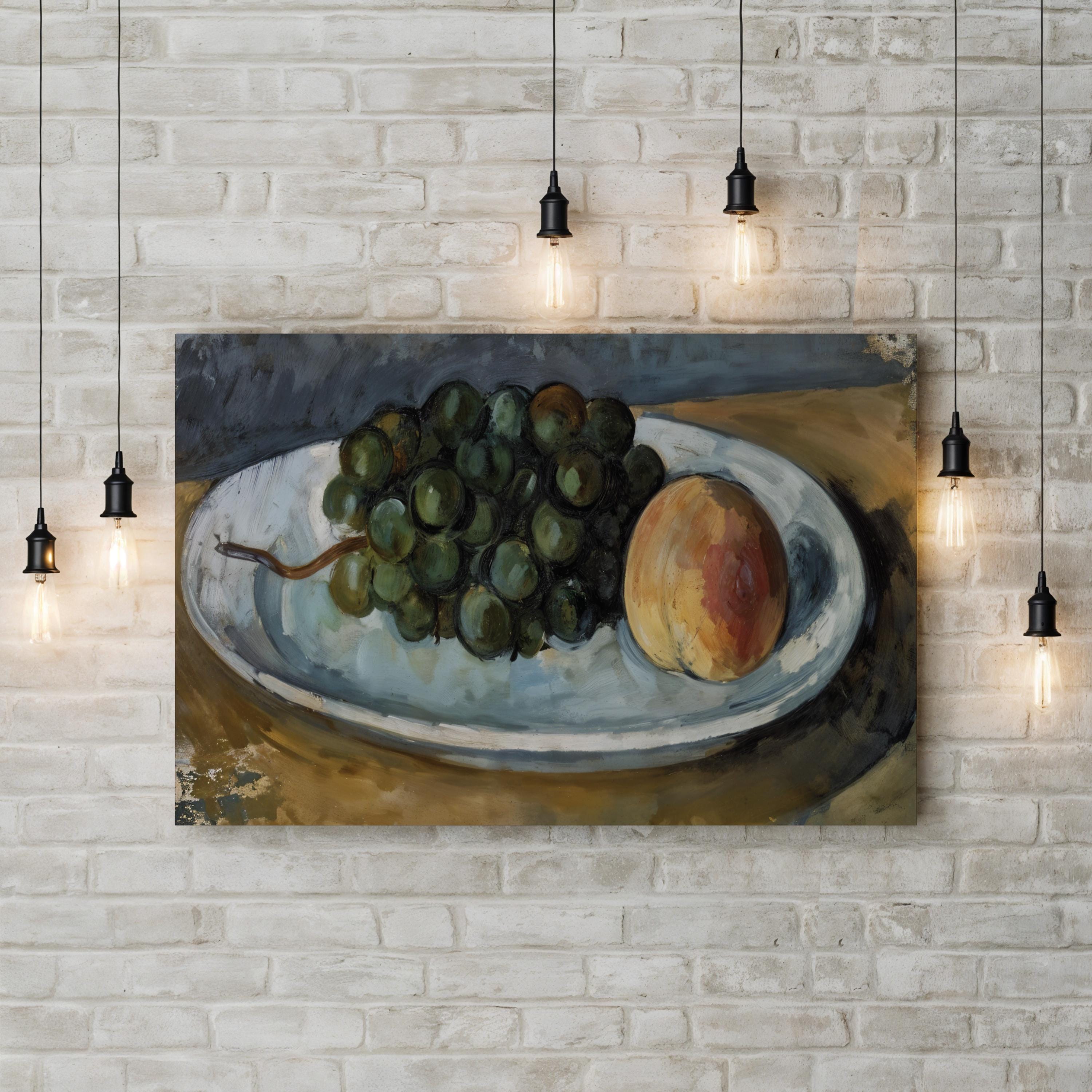 Grapes And Peach On A Plate, 1877–79 Classical Post-Impressionist Wall Art by Paul Cezanne