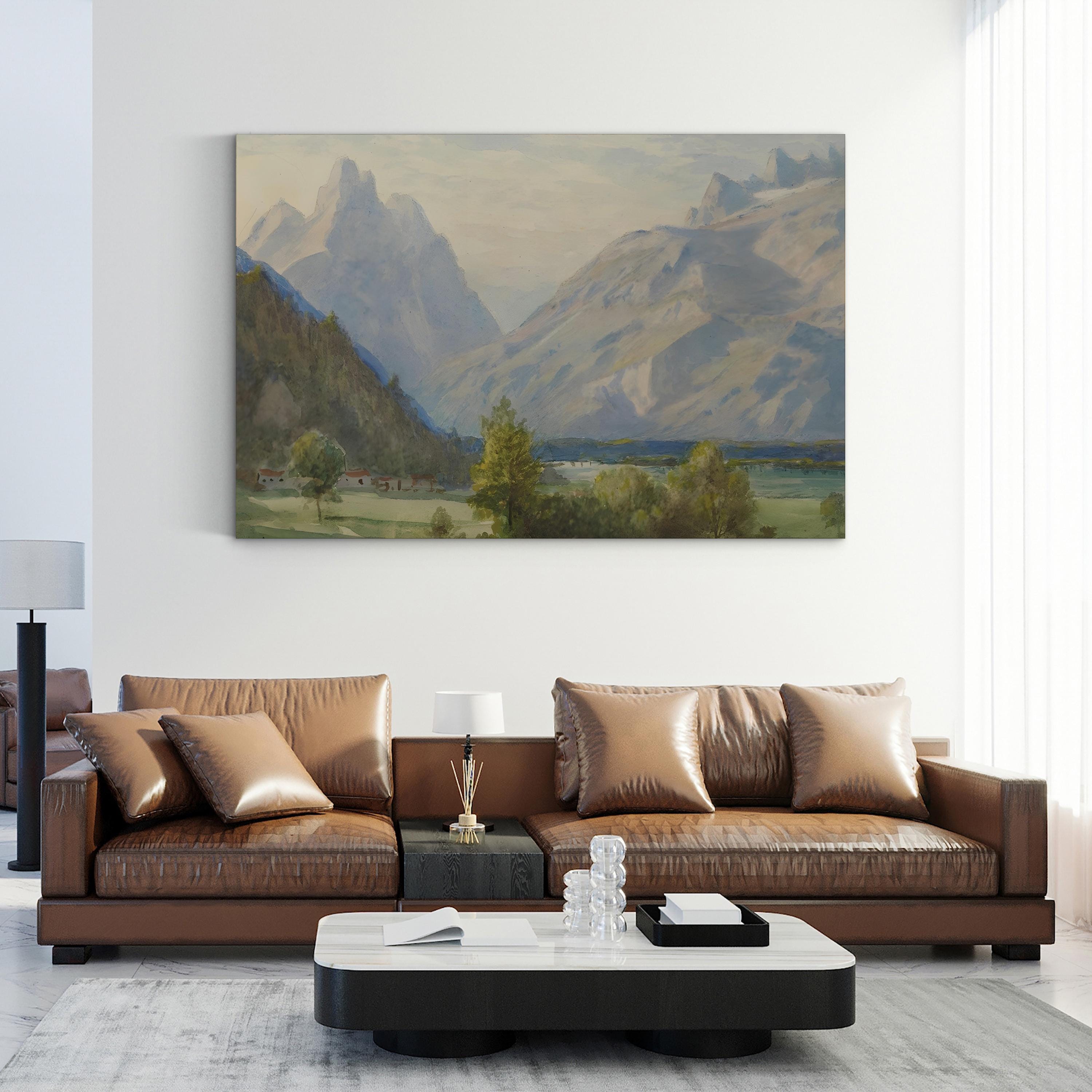 Vintage Mountain View – Period Illustration Wall Art | Watercolor Landscape Canvas Print