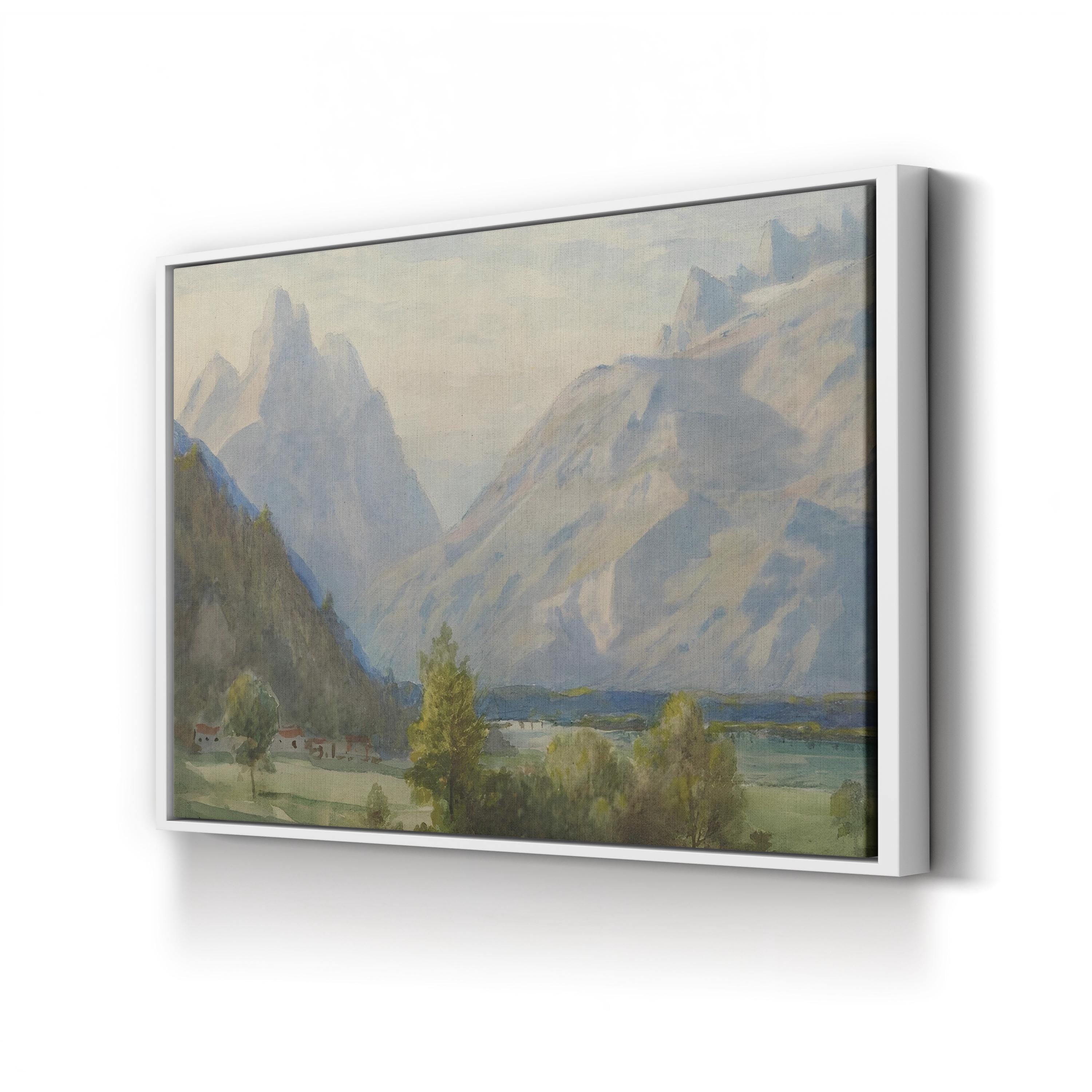 Vintage Mountain View – Period Illustration Wall Art | Watercolor Landscape Canvas Print