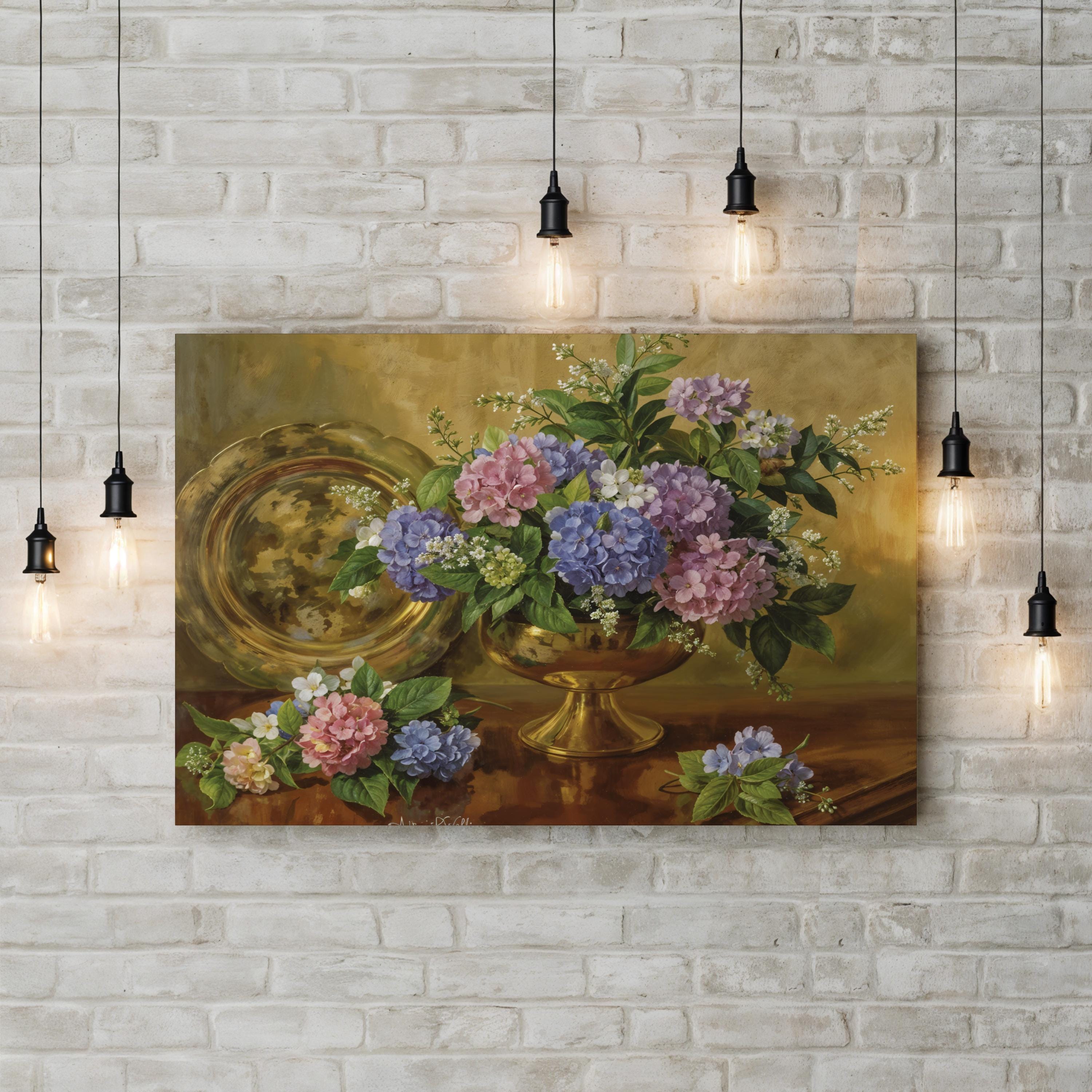 Floral Hydrangeas and Lilacs Still Life I Canvas Wall Art by Albert Williams