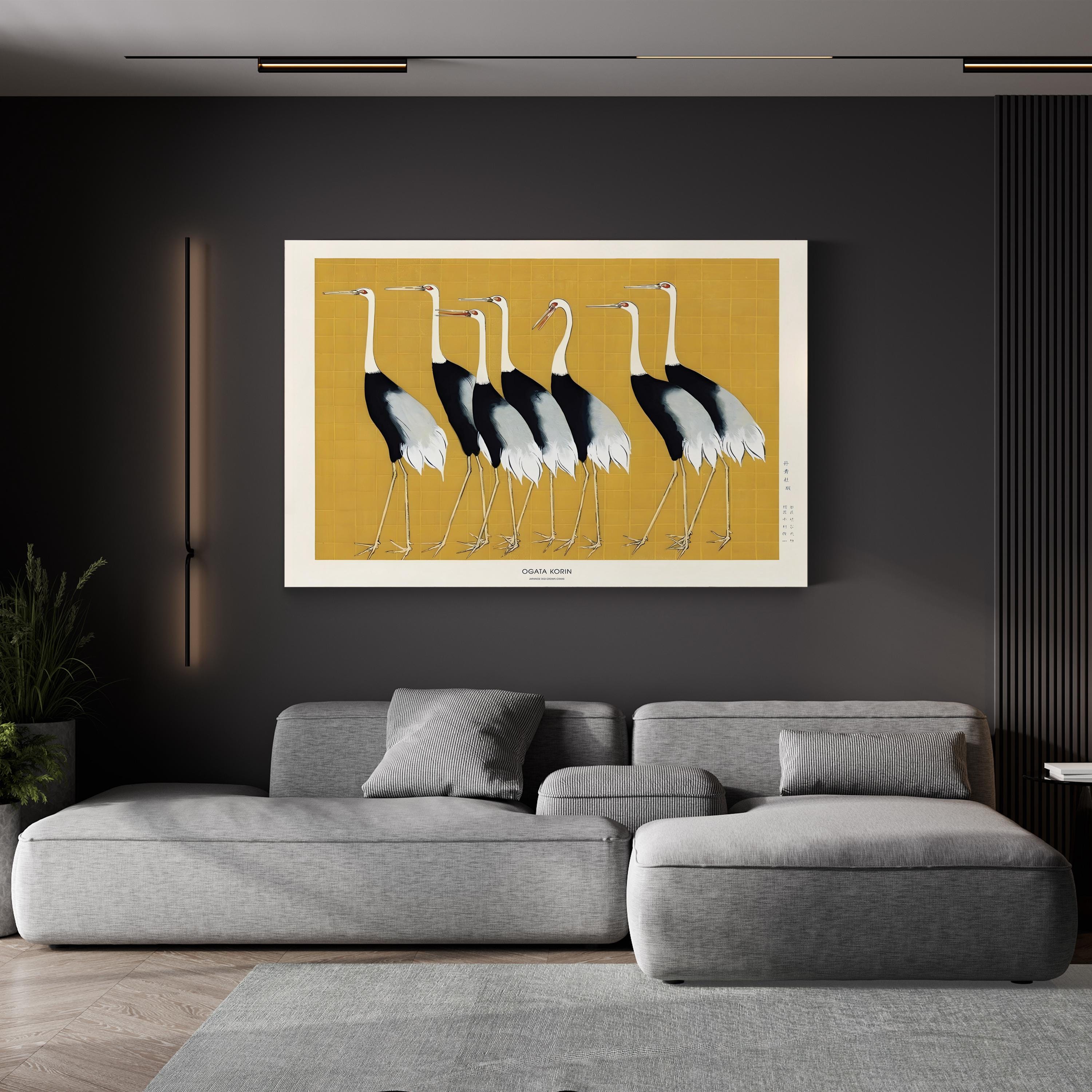 Japanese Red Crown Cranes by Ogata Kōrin – Edo Period Japanese Wildlife Screen Art Wall Decor