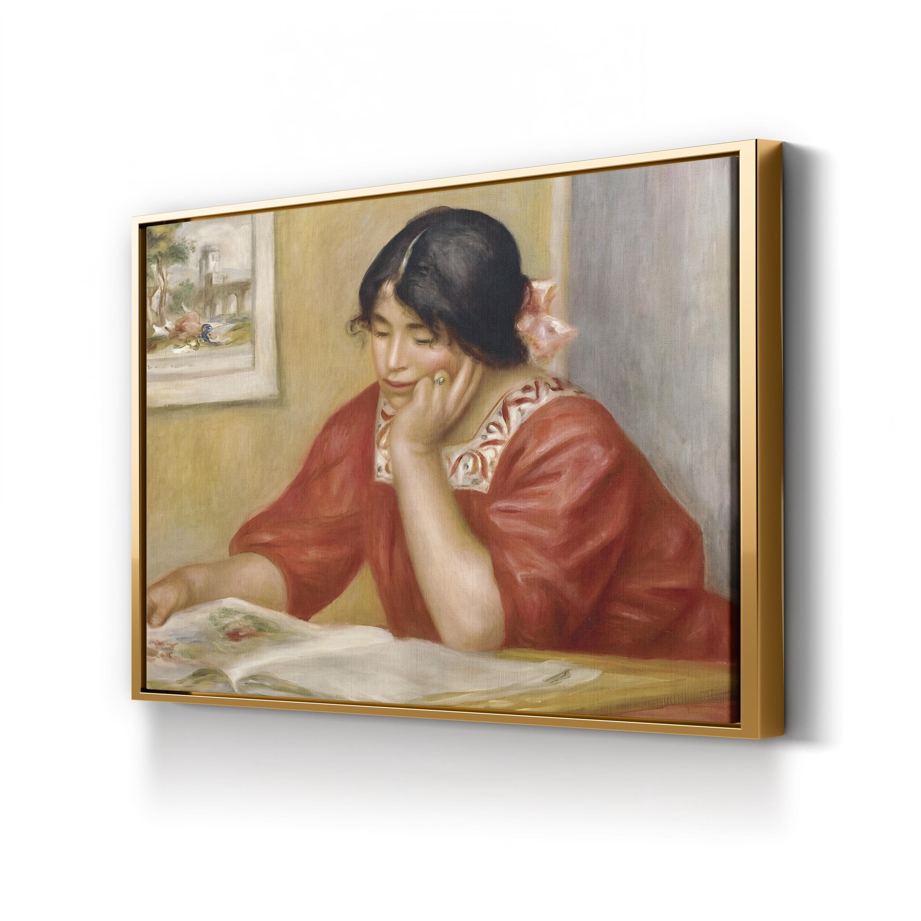Léontine Reading, 1909 by Pierre-Auguste Renoir canvas print in gold frame