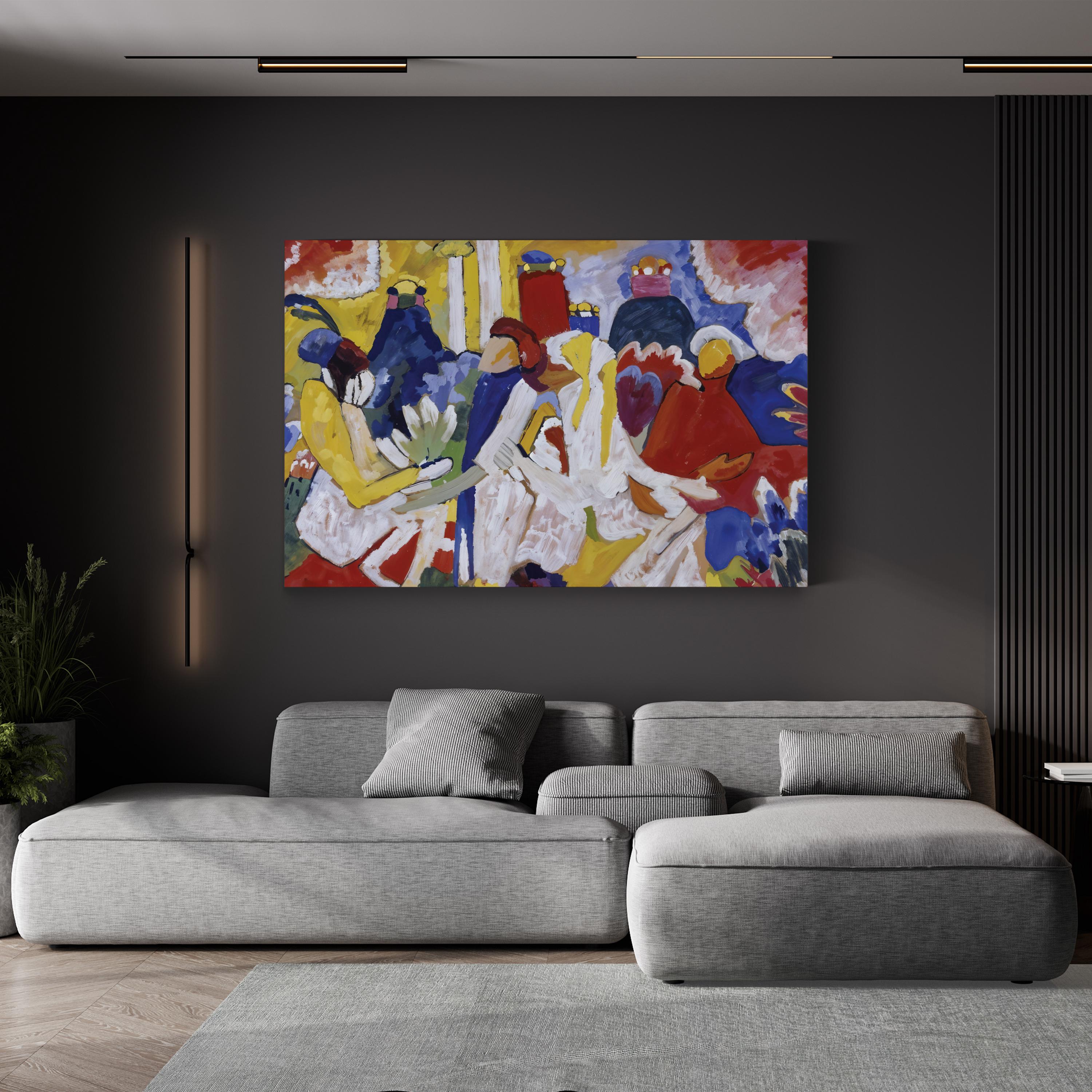 Oriental Figures Canvas Print – Vintage Asian Modernist Wall Art, Framed