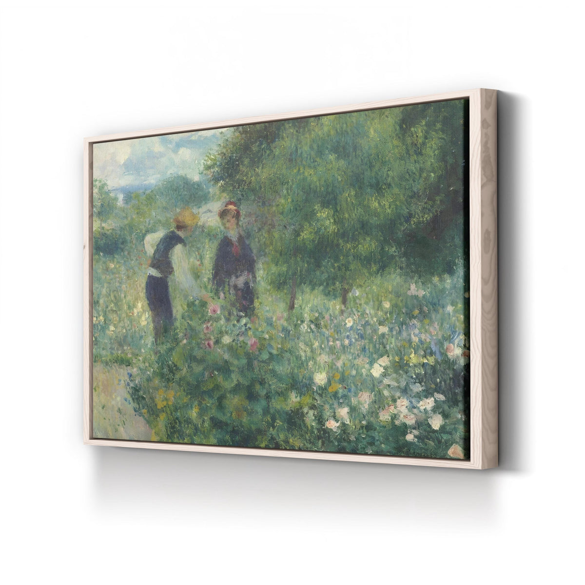 Picking Flowers, c. 1875 by Pierre-Auguste Renoir canvas print in Natural Frame Canvas