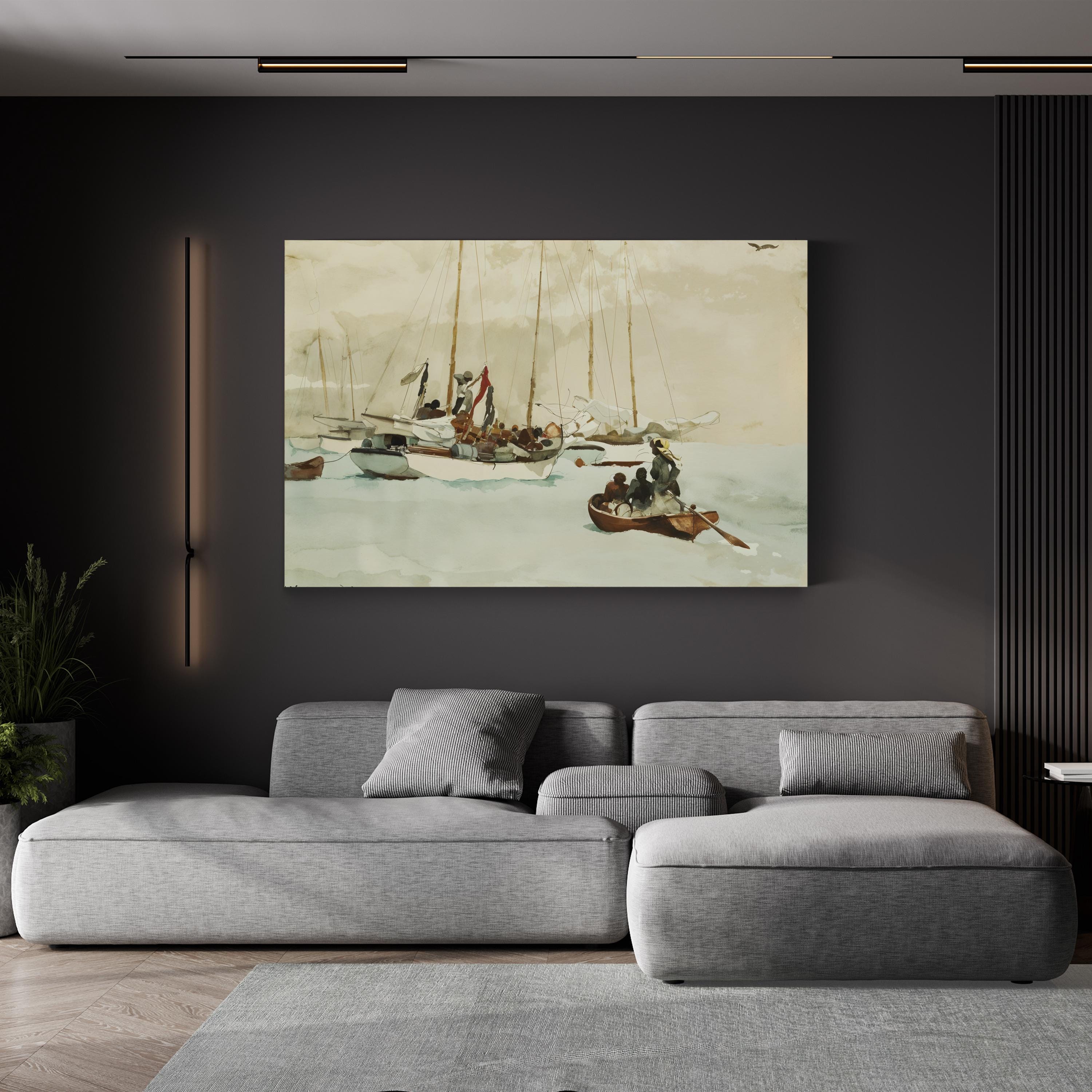 Schooners at Anchor, Key West, 1903 by Winslow Homer | Vintage Nautical Coastal Wall Art