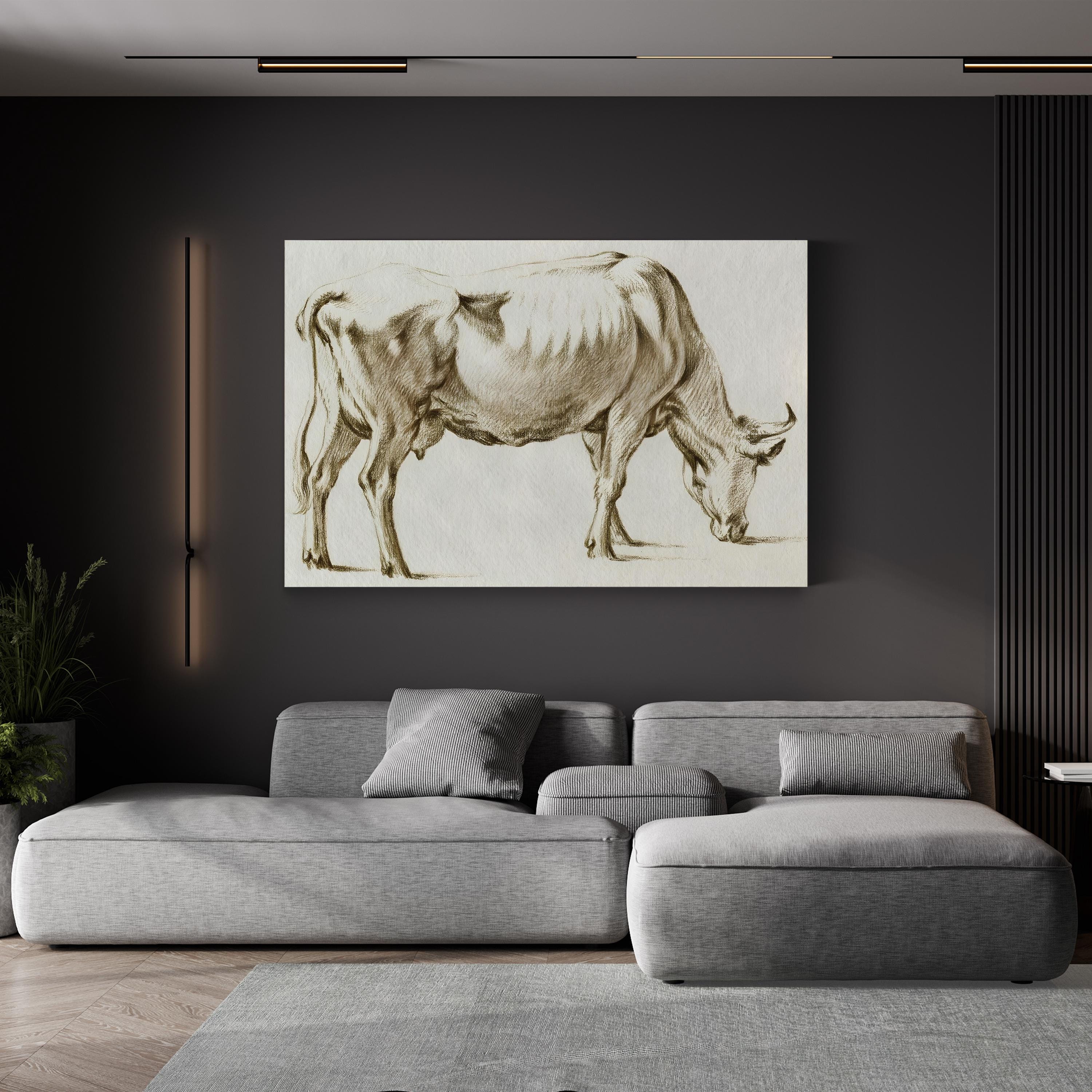 Sepia Grazing Cow Sketch I by Jean Bernard canvas print in Gallery Canvas frame