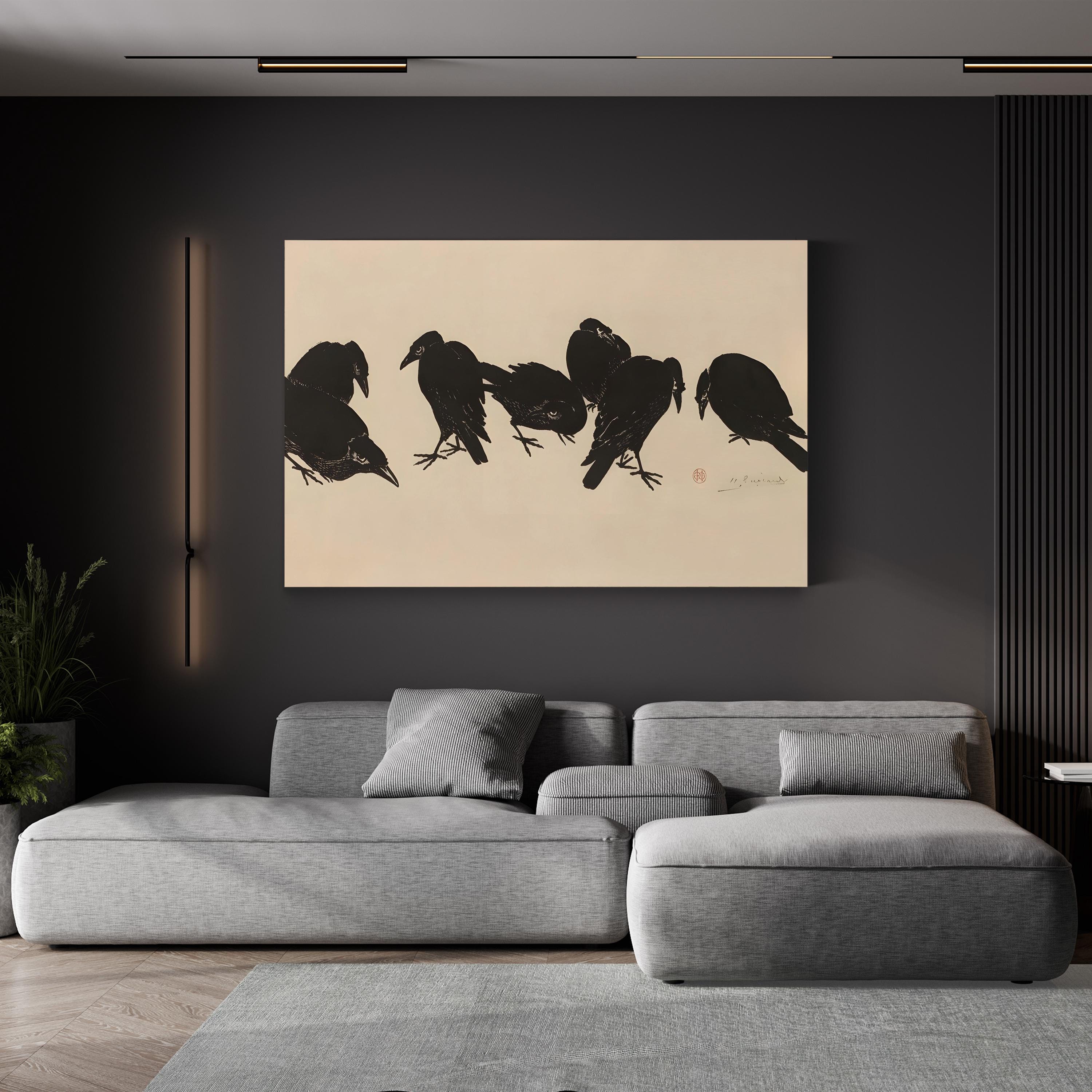 Seven Crows 1872–1897 Sketch – Period Illustration Wall Art | Vintage Wildlife Canvas Print
