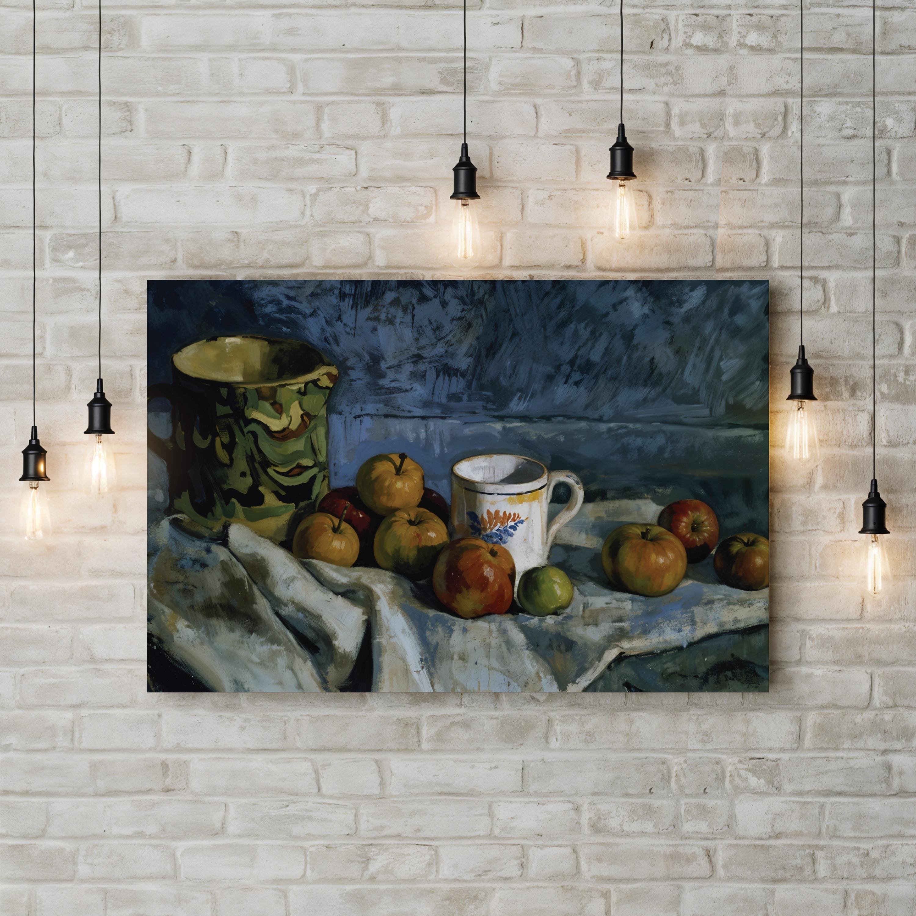 Still Life With Apples, Cup, And Pitcher Wall Art by Paul Cezanne – Classical Post-Impressionist Still Life Canvas