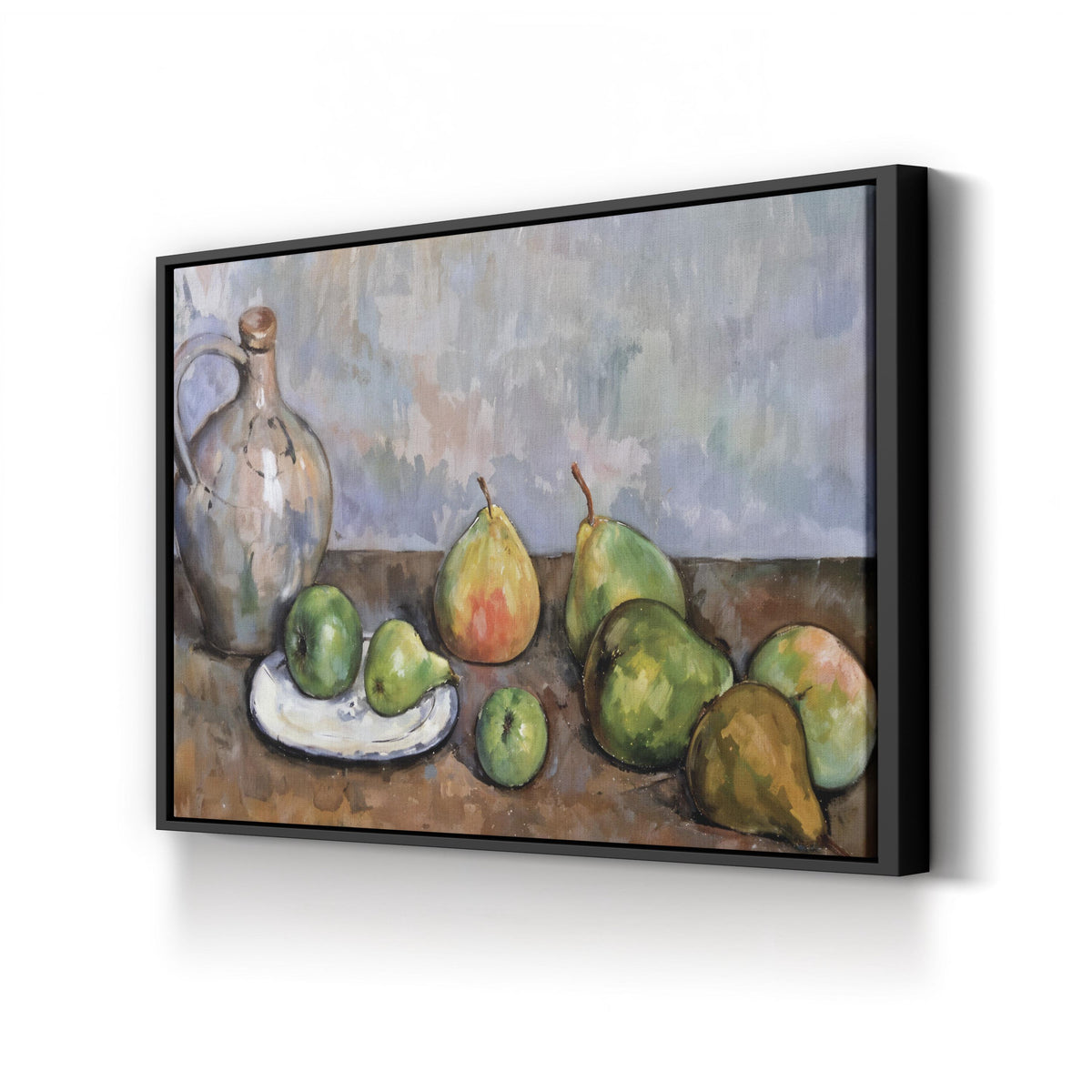 Still Life with Pitcher and Fruit by Paul Cézanne canvas print in black frame
