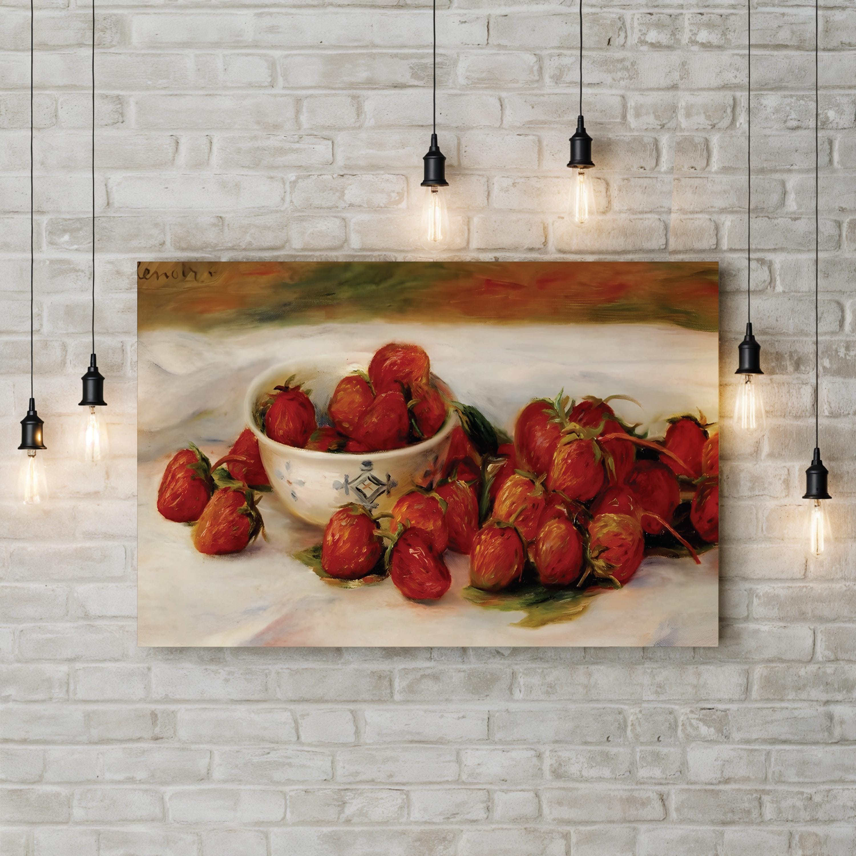Strawberries in a Ceramic Bowl Wall Art by Pierre-Auguste Renoir – Impressionist Still Life Canvas Print