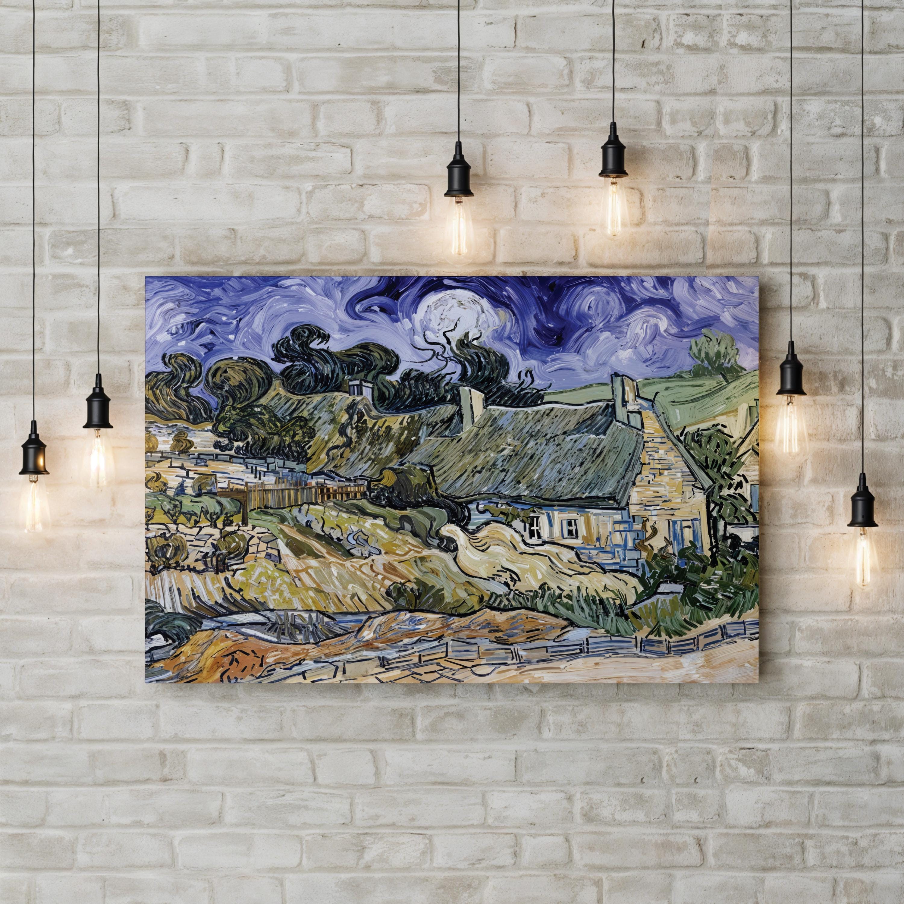 Thatched Cottages at Auvers-sur-Oise (1890) by Vincent van Gogh – 19th Century Vintage Canvas Wall Art