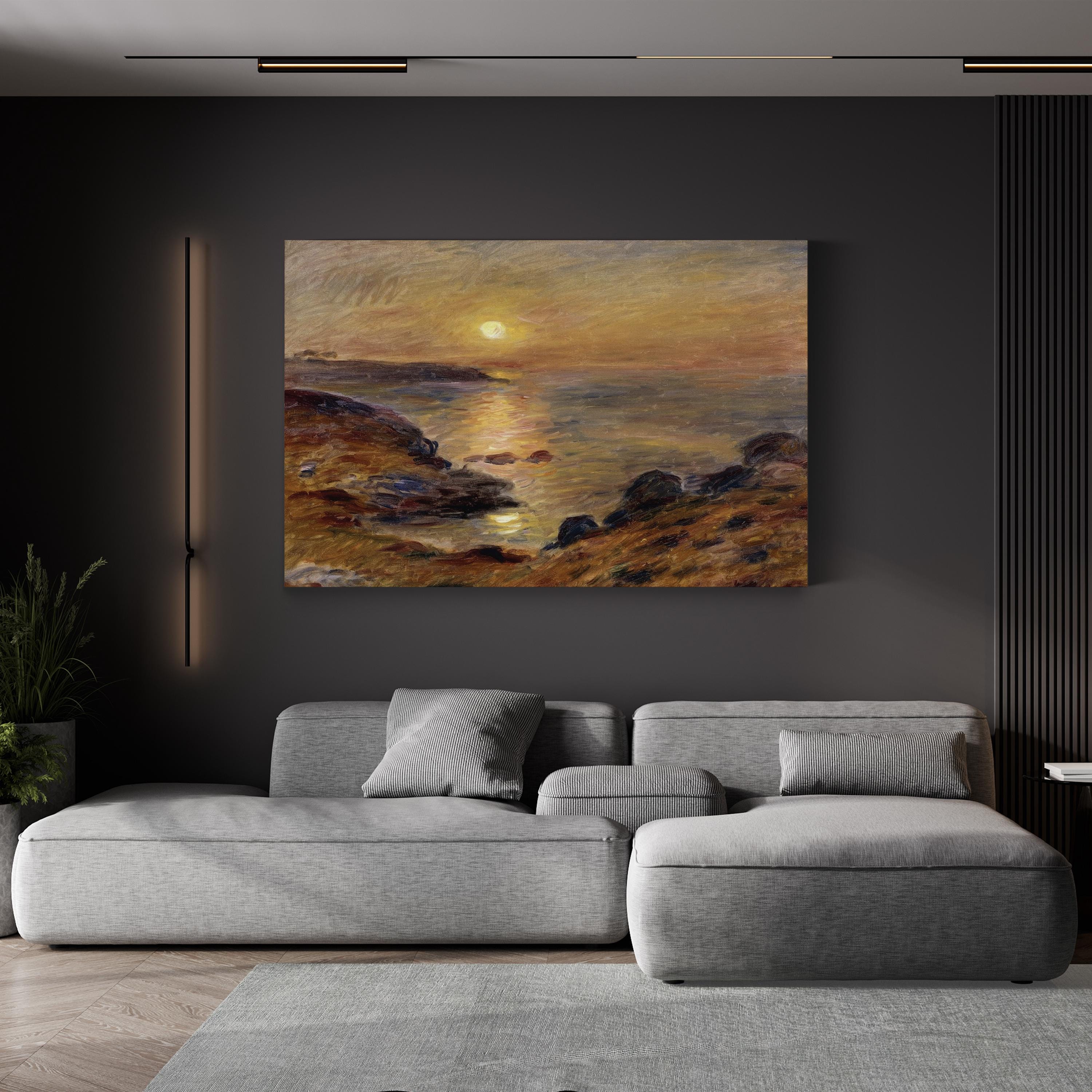 The Setting of the Sun at Douarnenez in France Wall Art | Sunset Over Sea Canvas Print