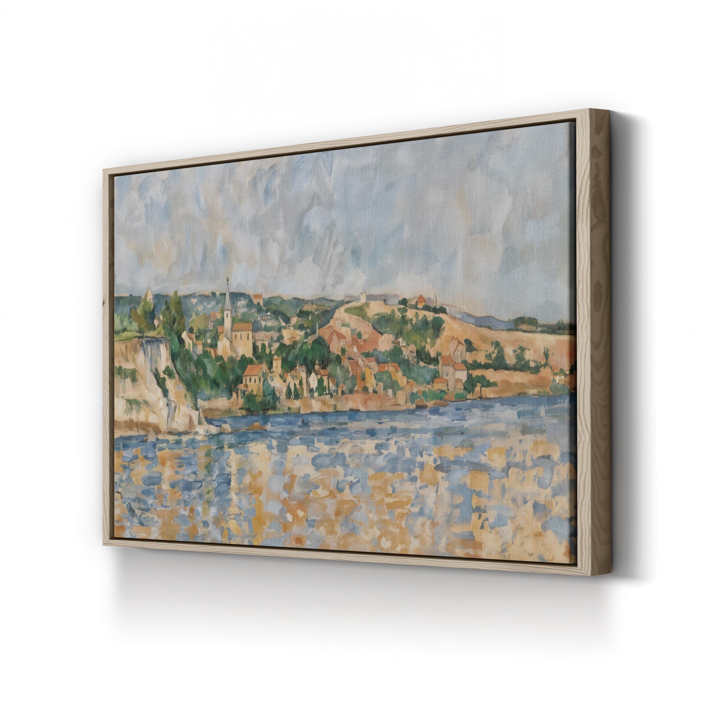 Vintage “Village at the Water’s Edge” Canvas Art Print: 1876 Impressionist Landscape