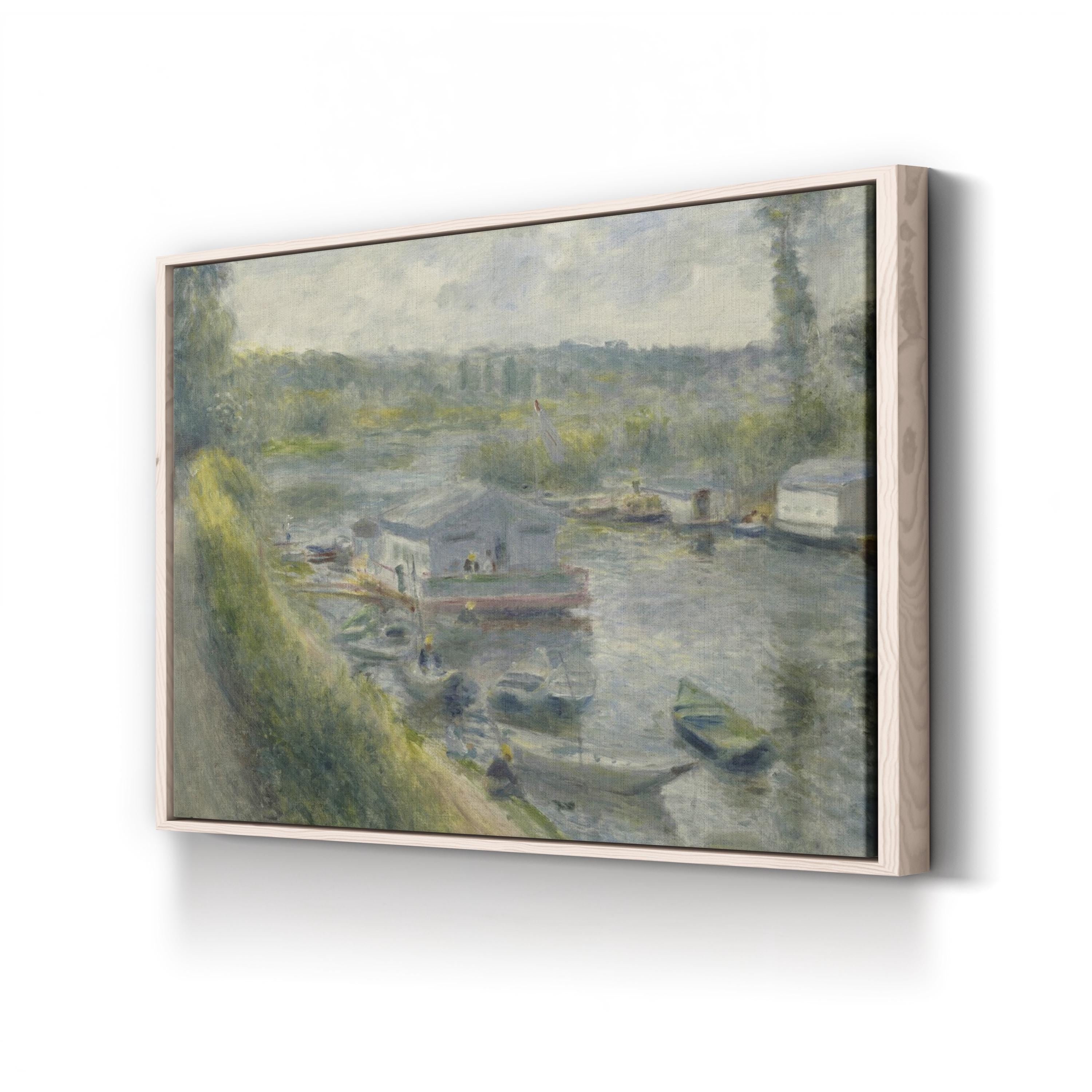 Wash-House Boat at Bas-Meudon by Pierre-Auguste Renoir canvas print in Natural frame
