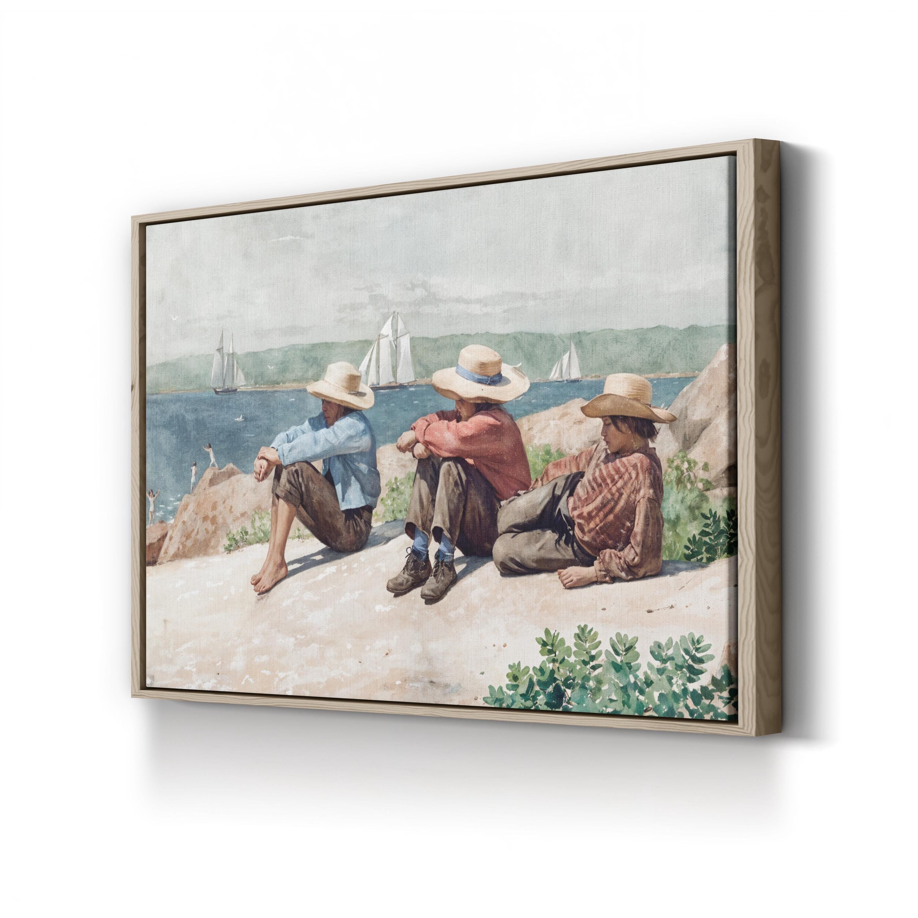 Watching the Ships, Gloucester, 1875 by Winslow Homer canvas print in oak frame