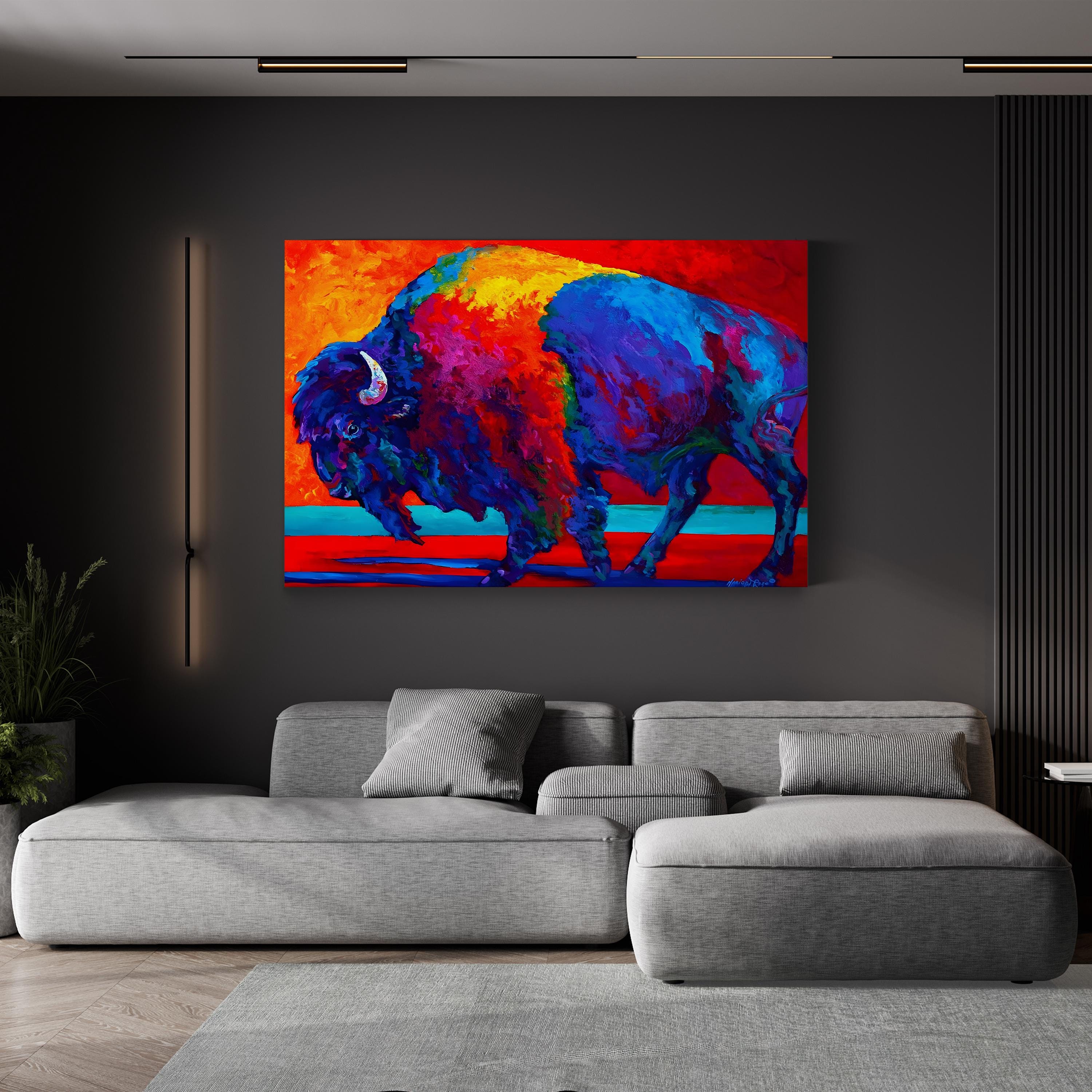 Abstract Bison Wall Art by Marion Rose | Contemporary Colorful Wildlife Canvas