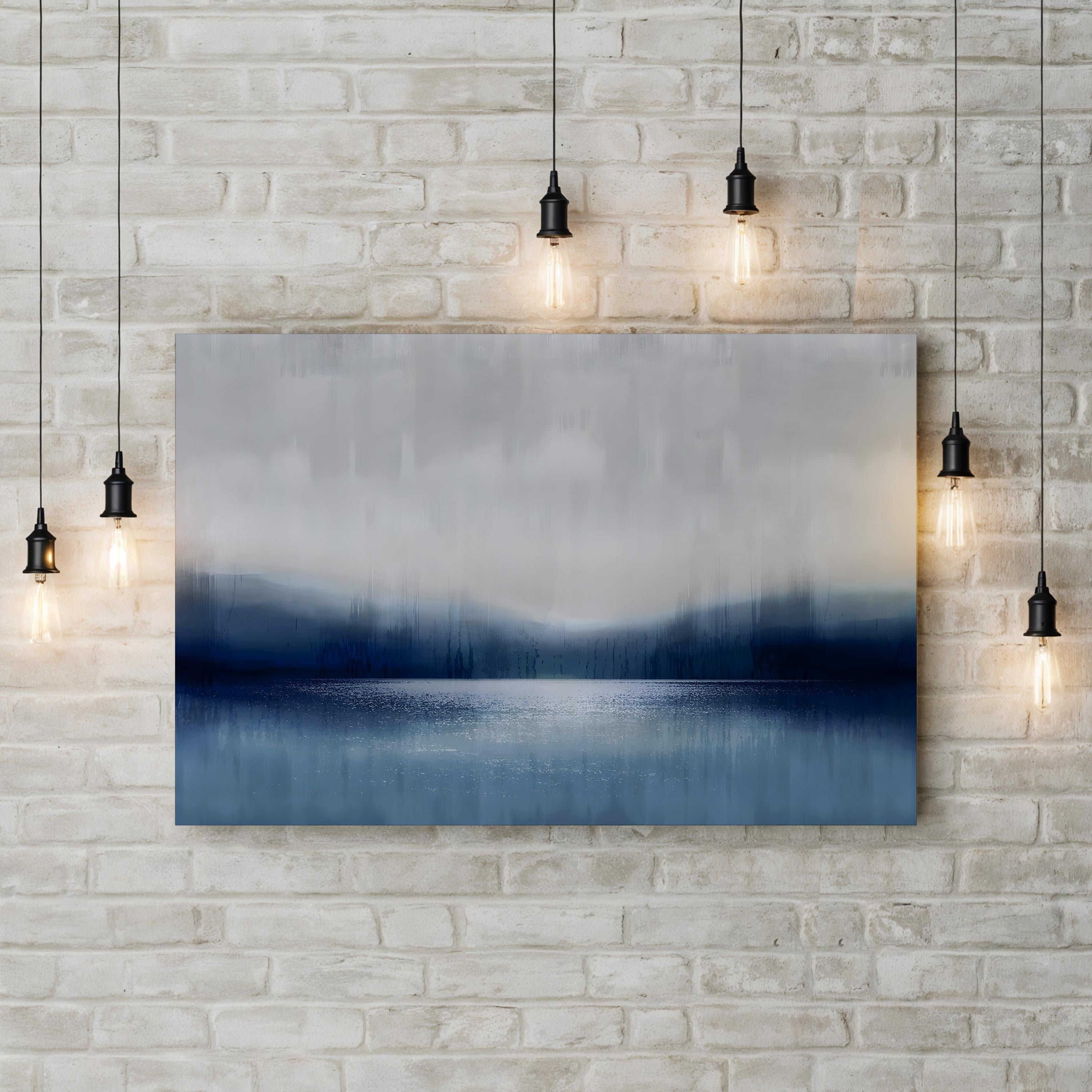 Abstract Landscape Indigo Lake II Wall Art by David Moore | Contemporary Blue Abstract Canvas