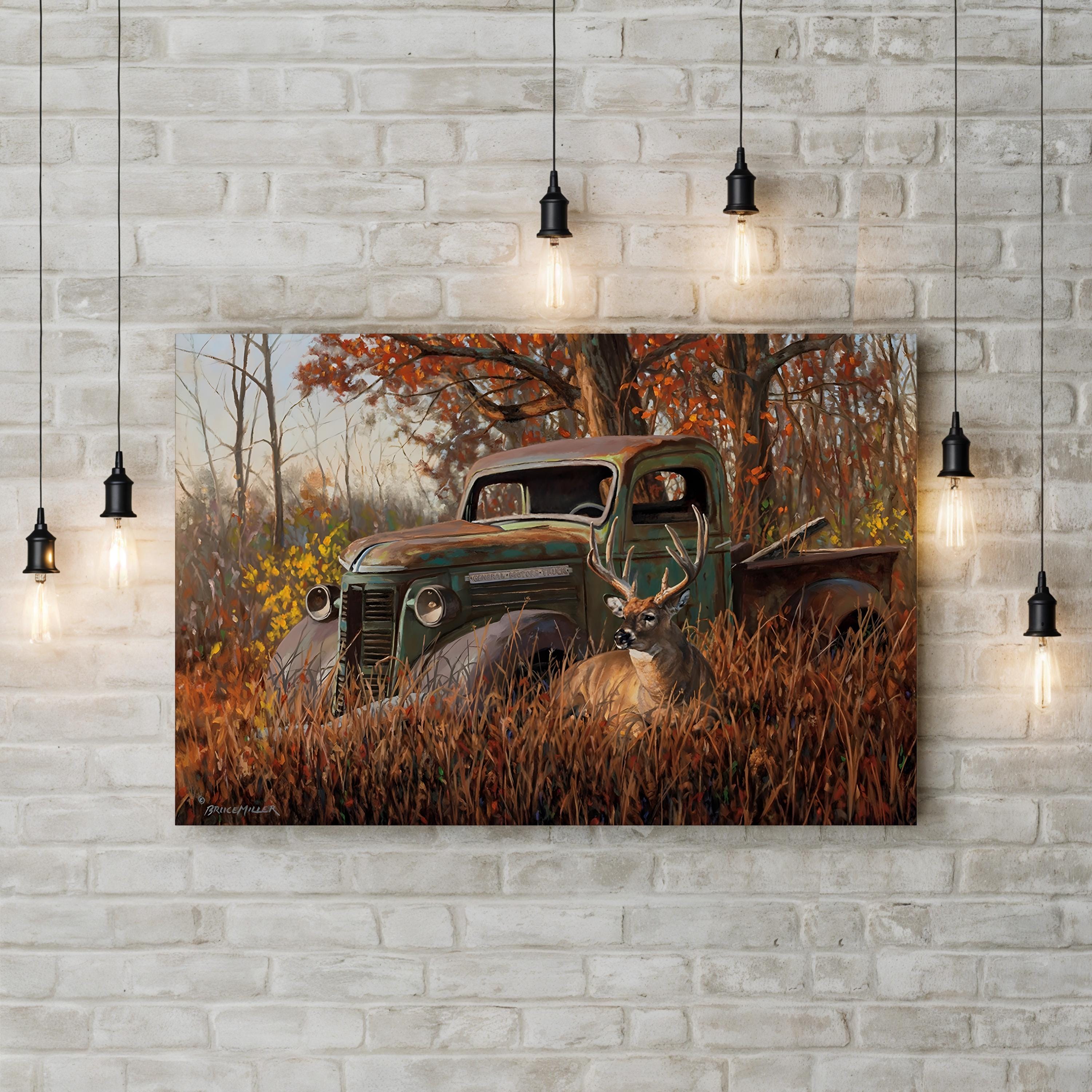 A Buck and a Truck – Bruce Miller Wall Art | Rustic Autumn Landscape Canvas Print
