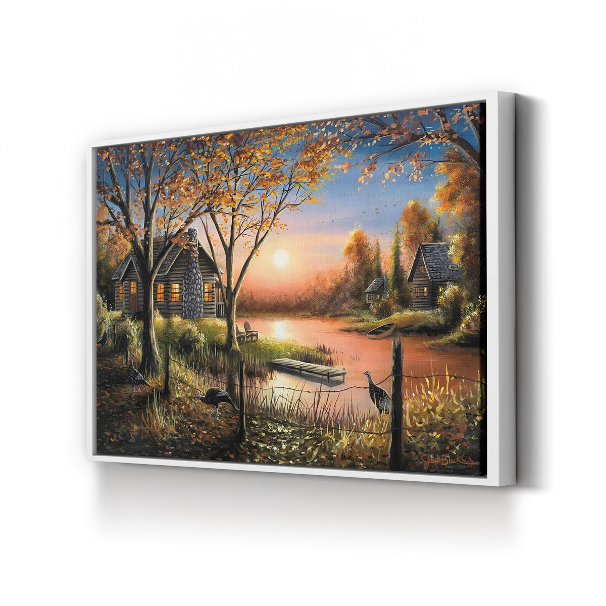 An Autumn Sunset by Chuck Black canvas print in White Framed Canvas