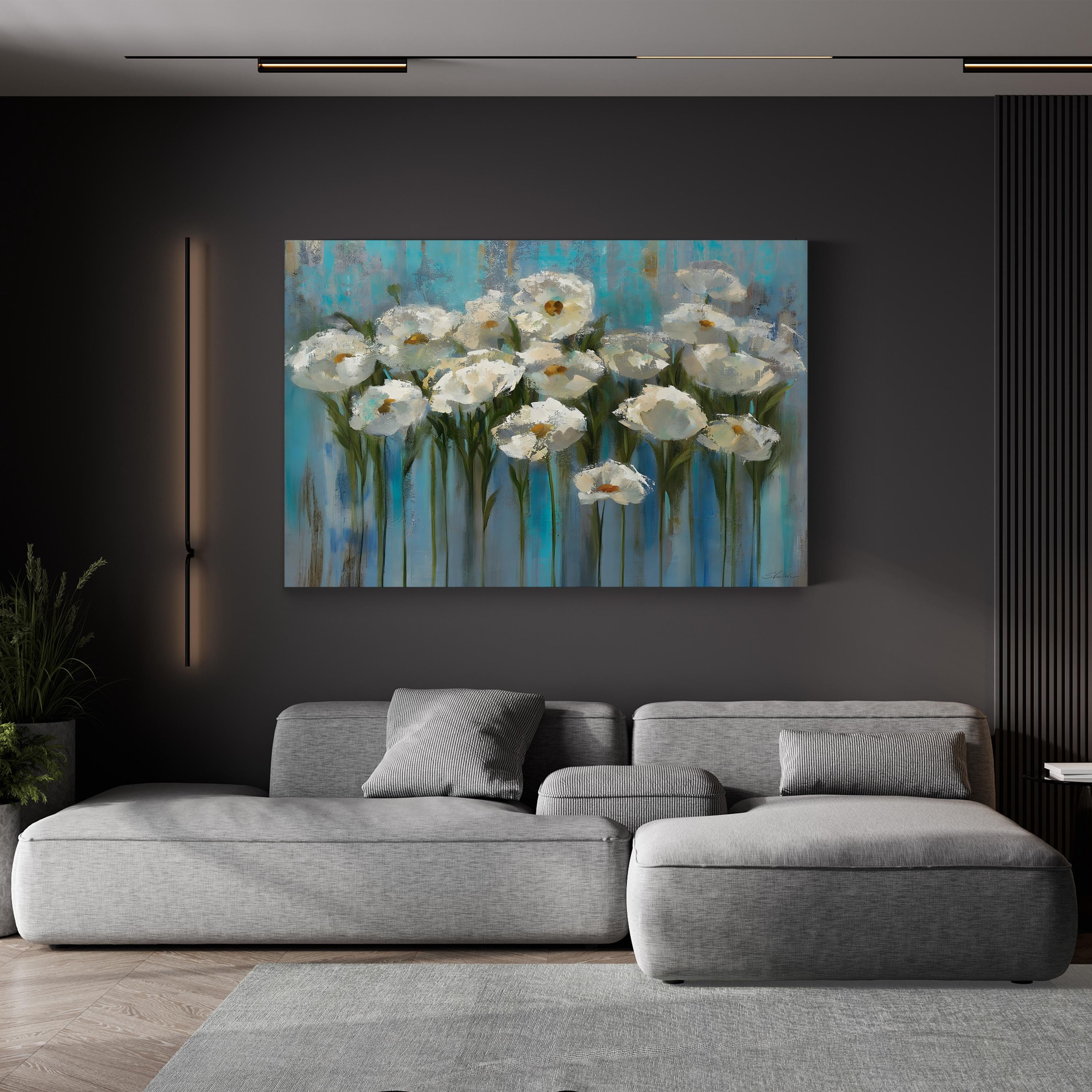 Anemones by the Lake Wall Art by Silvia Vassileva – Contemporary Floral Landscape Canvas